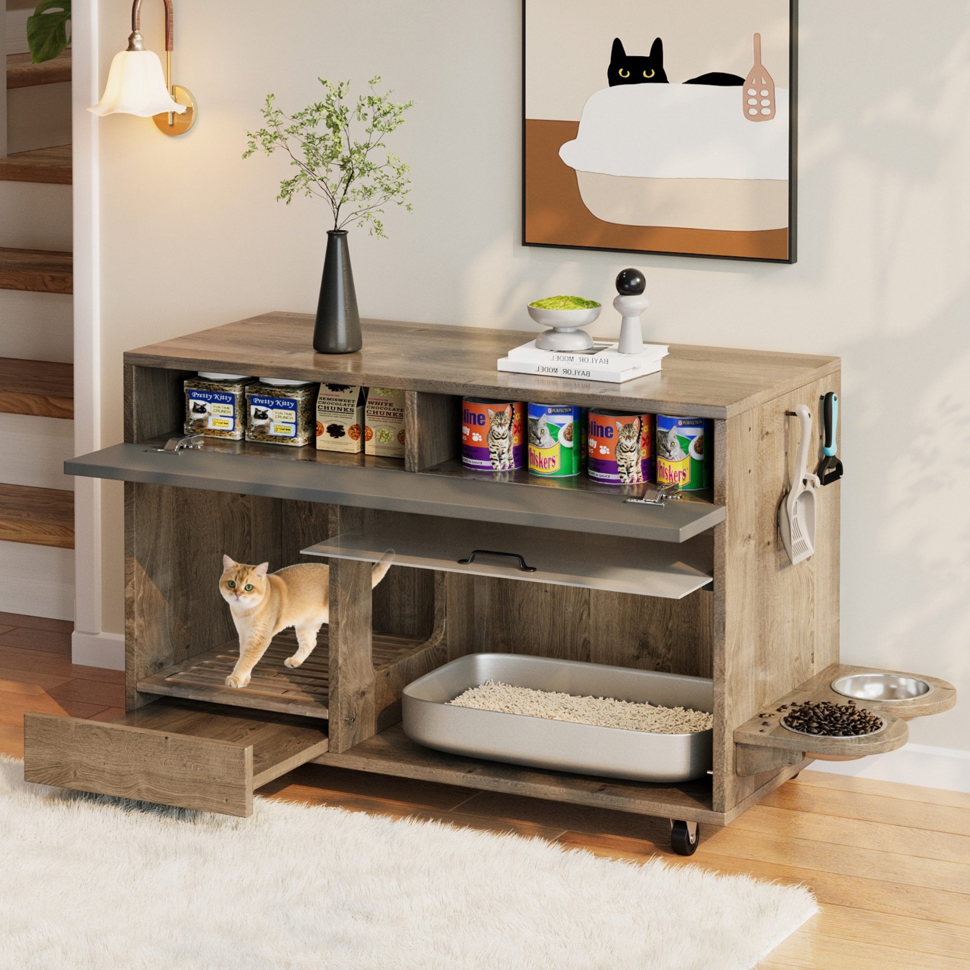OKWISH Tierhaus Bewegbarer Katzenkloschrank, mit Hakenlochplatte, günstig online kaufen