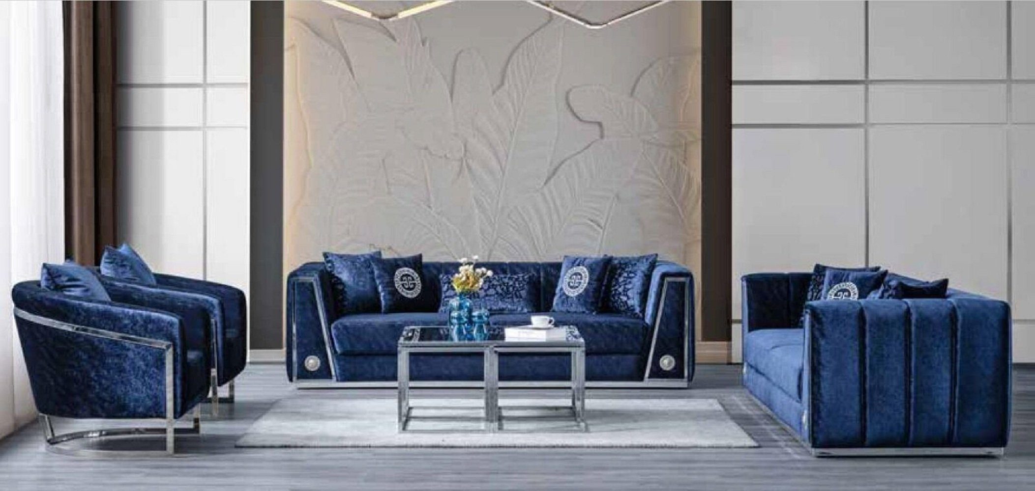 JVmoebel 3-Sitzer Moderne Blaue Luxus Couch 3 Sitzer Sofa Sitzmöbel Sofamöbel Wohnzimmer, 1 Teile, Made in Europe