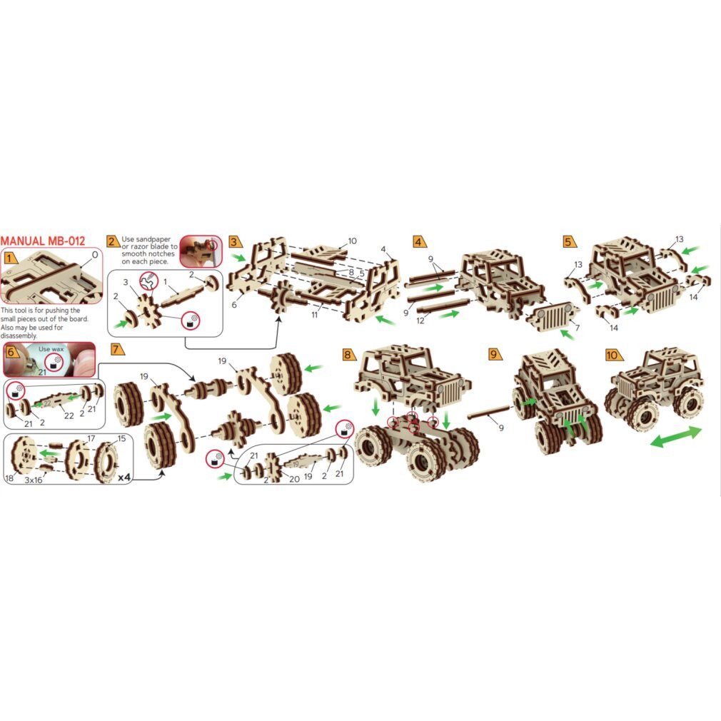 Wooden City Puzzle 3D Puzzle Superschneller Monstertruck Nr.1, Puzzleteile
