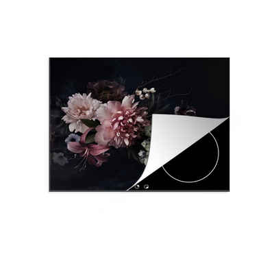 MuchoWow Herdblende-/Abdeckplatte Blumen - Vintage - Pastell - Rosa - Weiß, Vinyl, (1 tlg), 60x52 cm, Mobile Arbeitsfläche nutzbar, Ceranfeldabdeckung
