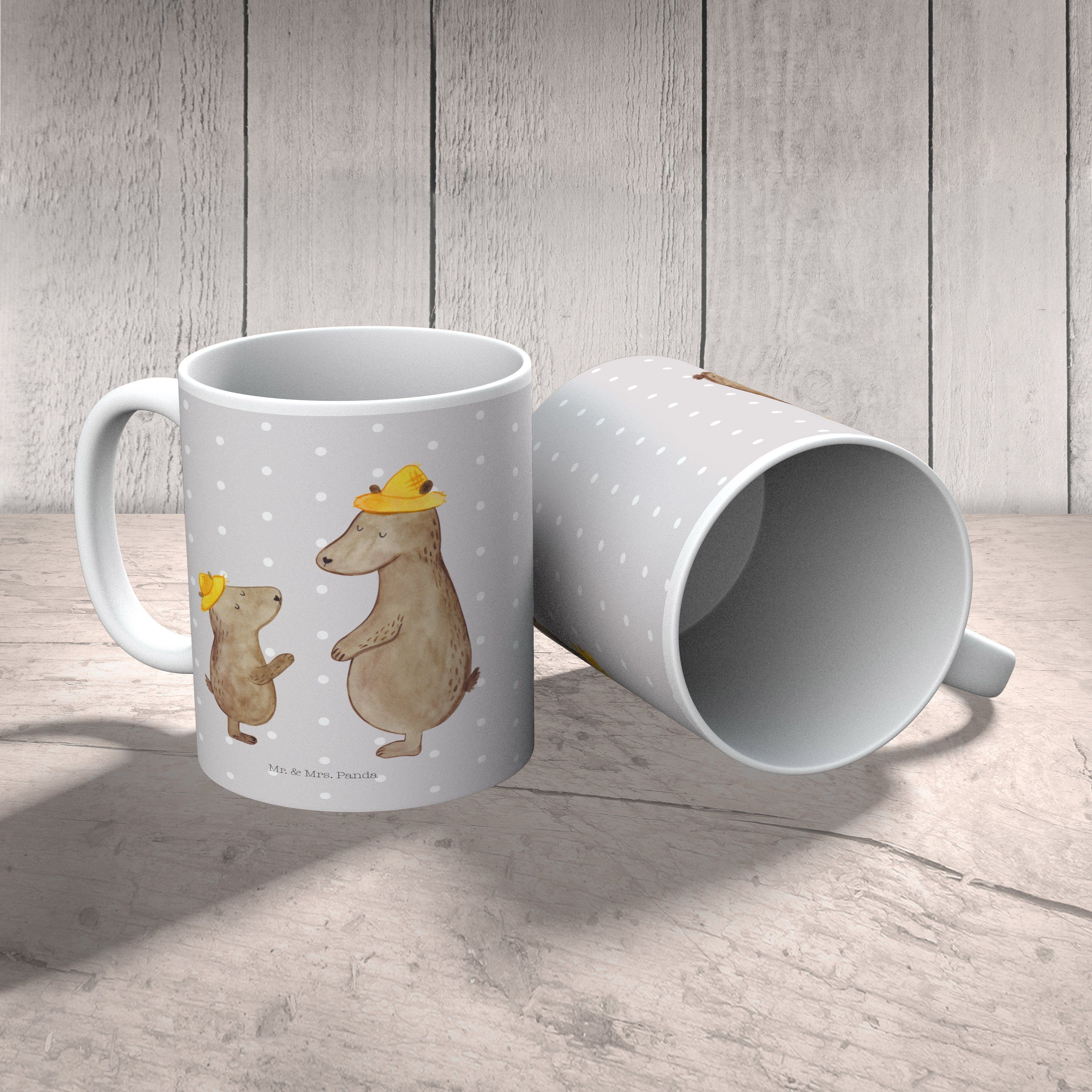 Teetasse, Mrs. Panda Kaffeetasse, - Geschenk, & Hut Tasse Bären mit - Pastell Tasse, Keramik Grau Mr.