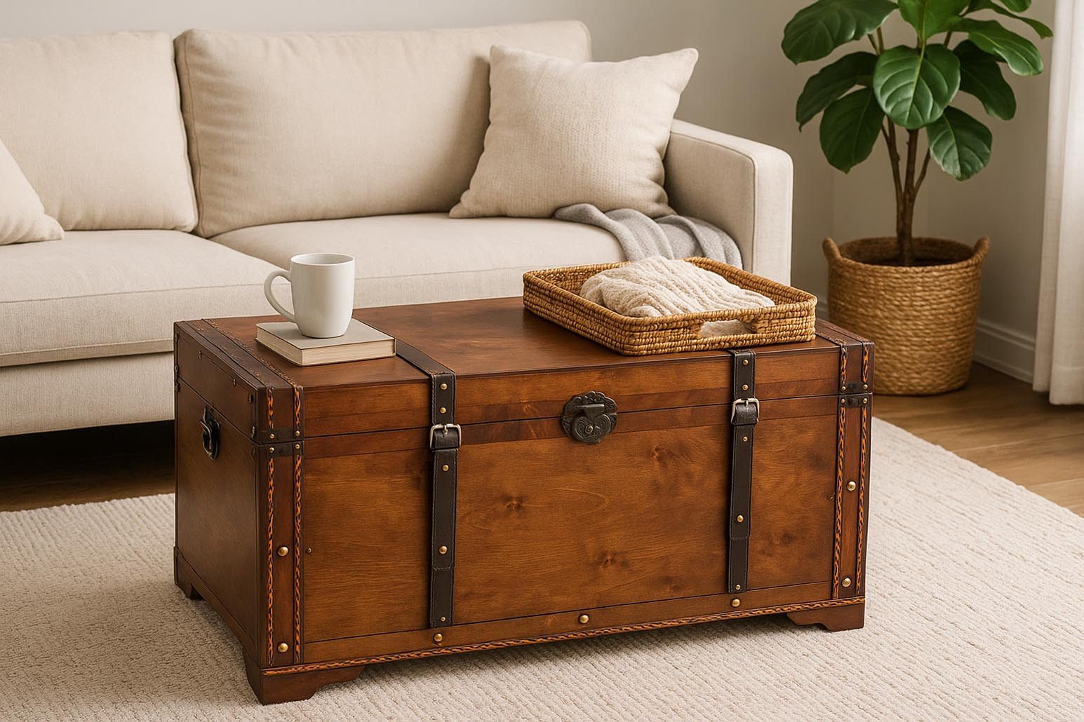 Kobolo Truhe Holztruhe TROVE – mit Metalldetails und Kunstlederverschluss ( günstig online kaufen