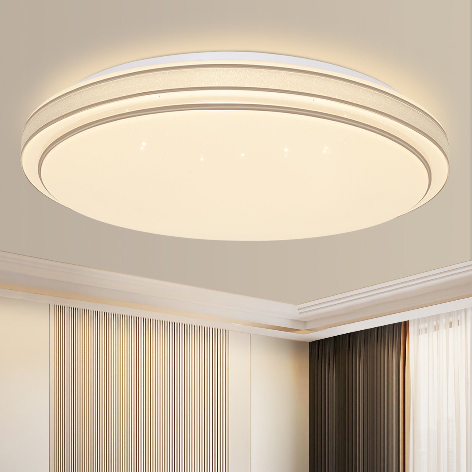 Schlafzimmerlampe LED fest Sternenhimmel Deckenleuchte ‎Weiß für integriert, ∅27cm, LED Flimmerfrei, Rund ZMH Wohnzimmer, Modern