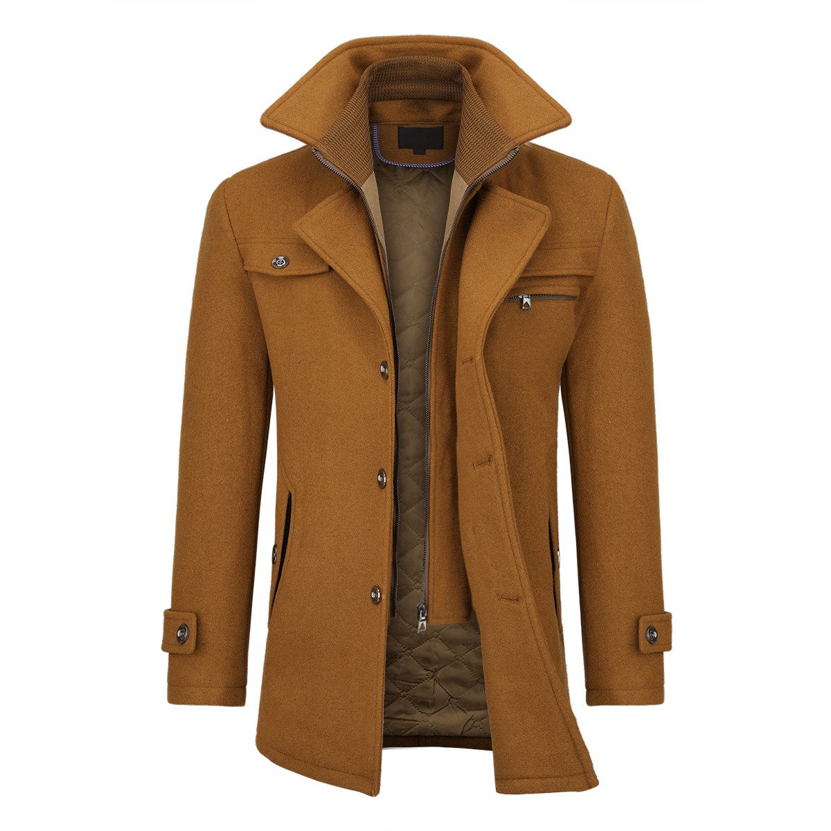 Allthemen Kurzmantel mit abnehmbarem Doppelkragen Wintermantel Herren vintage Wollmantel