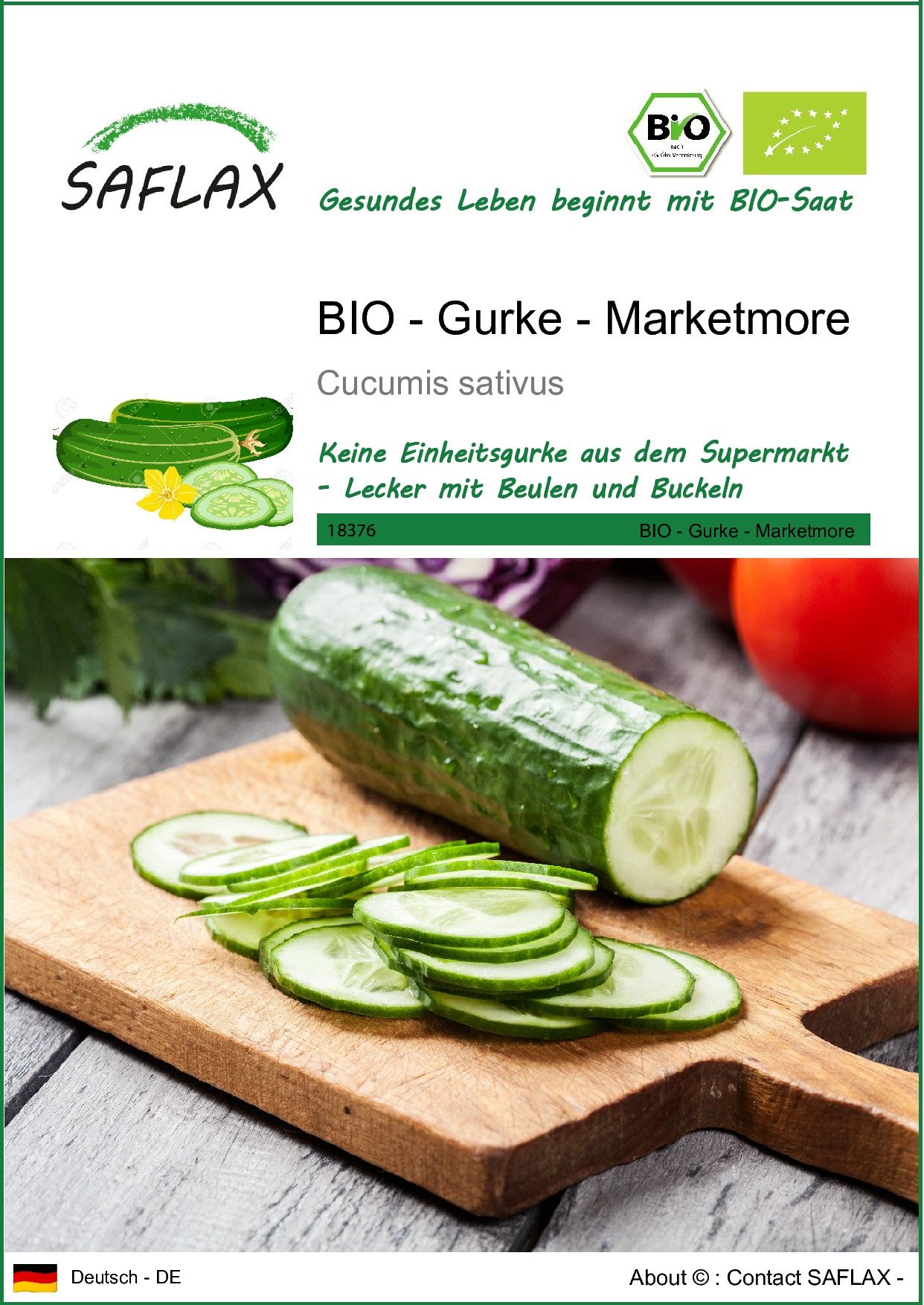 Gemüsesamen SAFLAX - Samen - BIO - Gurke - Marketmore