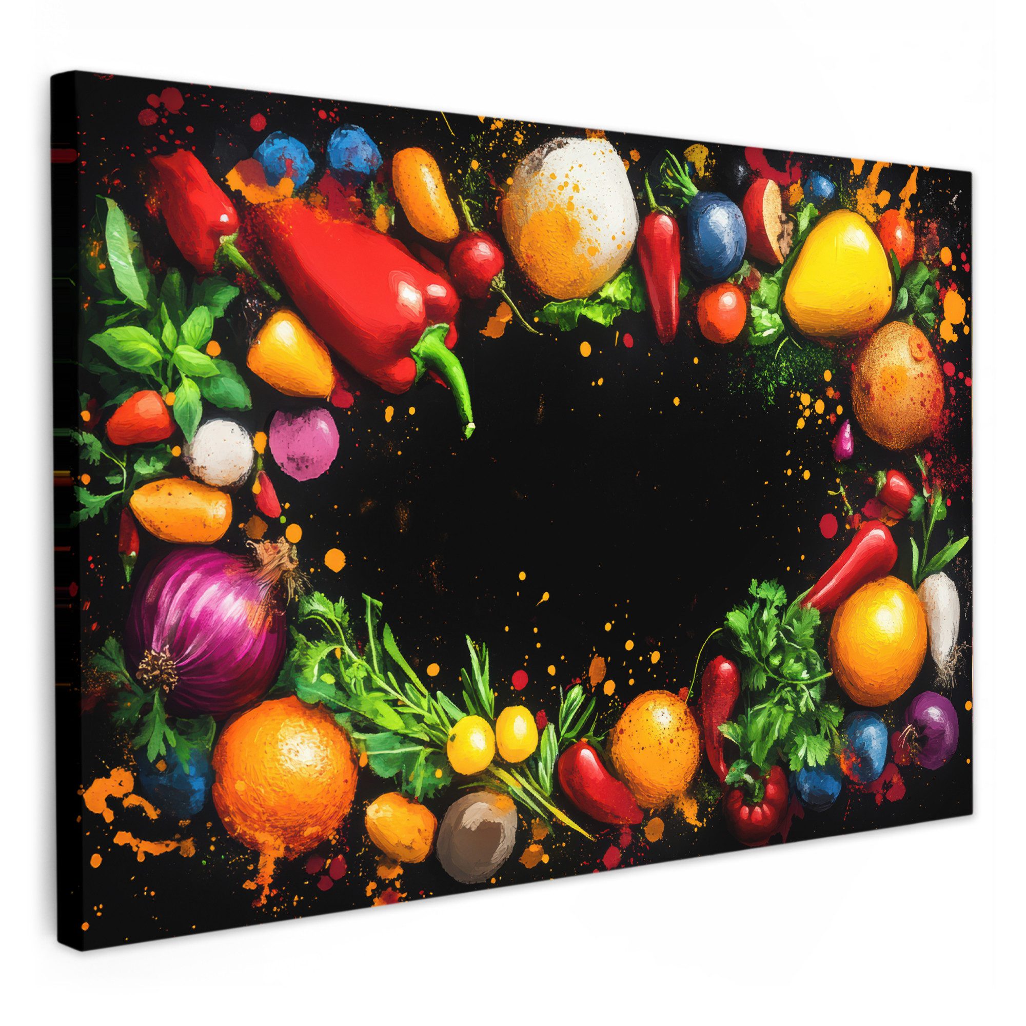 OneMillionCanvasses® Leinwandbild Gemüse - Graffiti - Farbenfroh - Kochen - Abstrakt, Fotodruck (1 St), Küchenbilder Modern, Deko Bilder für die Küche 30x20 cm