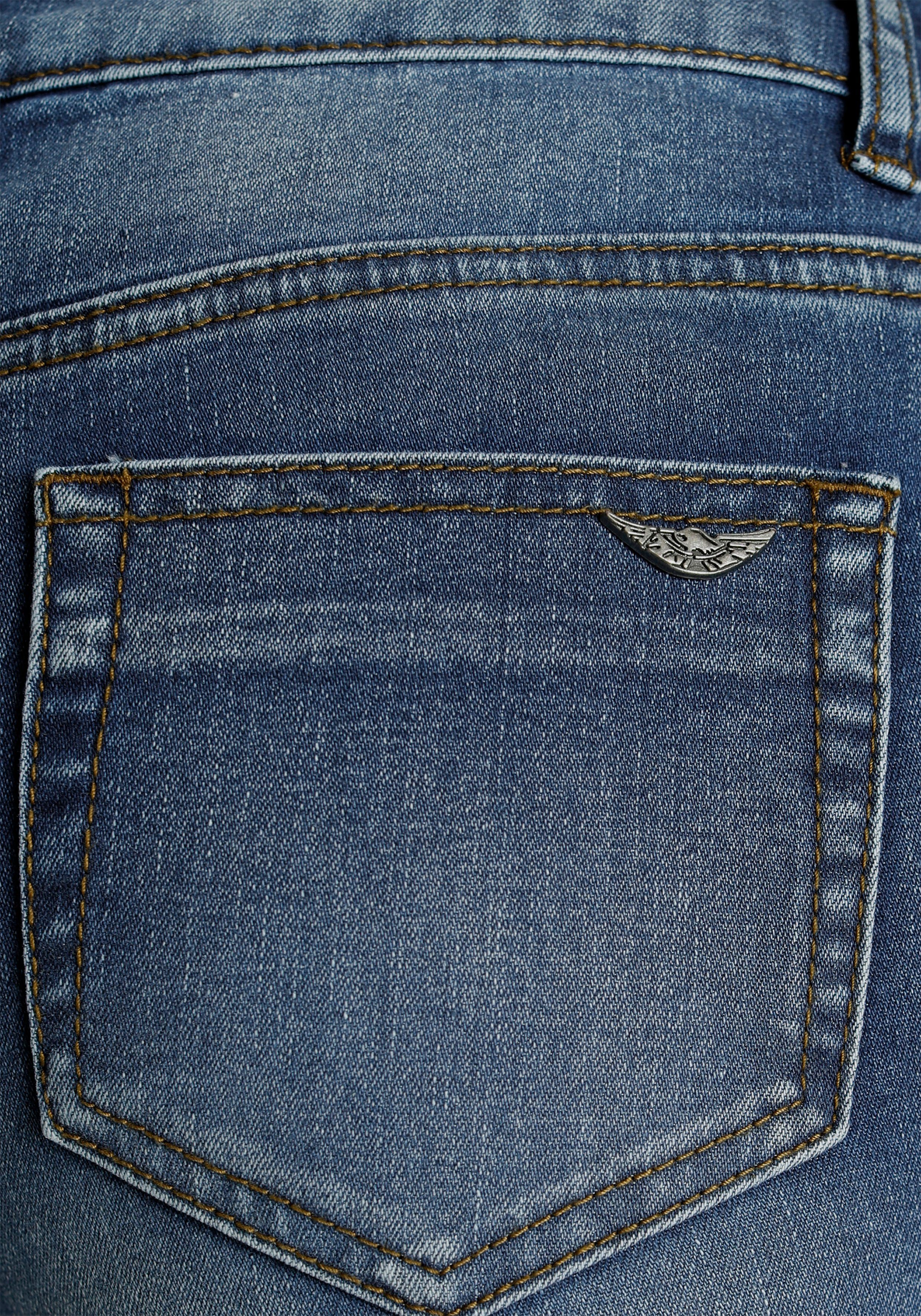 Arizona Waist Keileinsätzen Skinny-fit-Jeans Low mid-blue-used mit