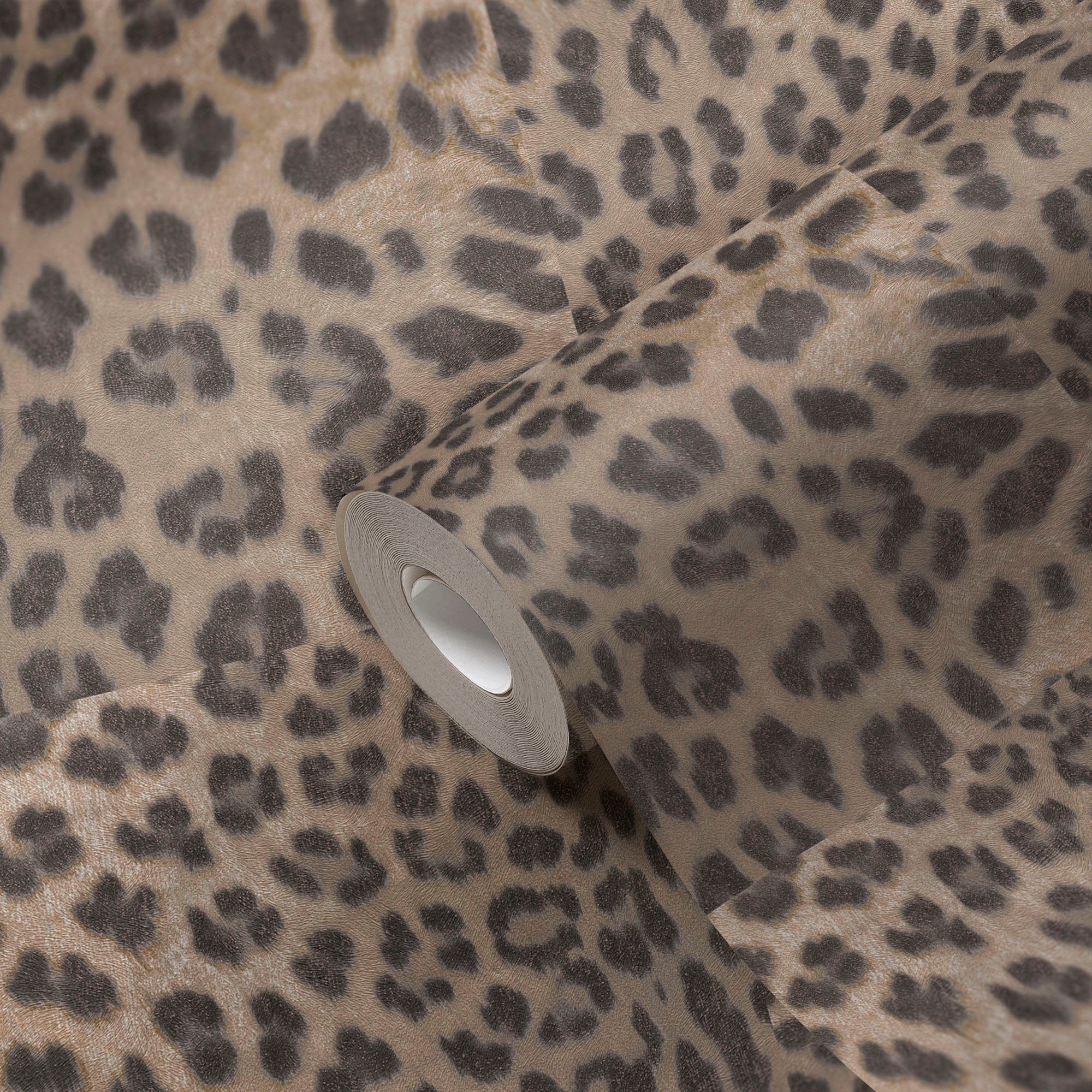 Leopardenmuster Desert gemustert, strukturiert, braun/beige Fellimitat, Tapete Vliestapete living animal print, Lodge, walls