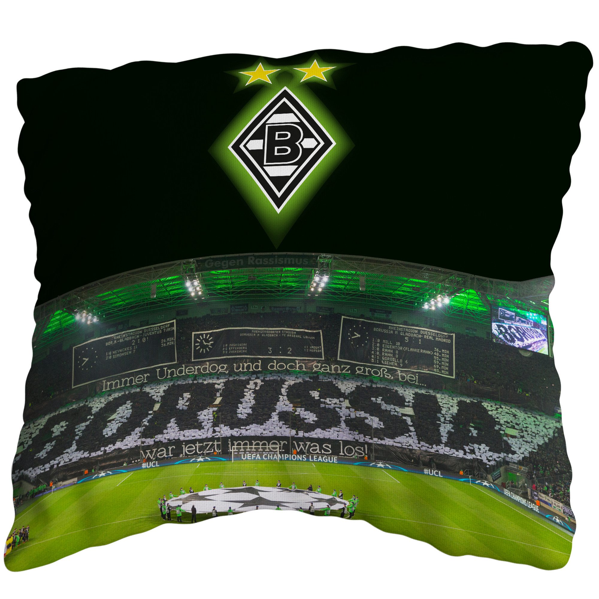 BERONAGE Dekokissen Borussia Mönchengladbach Kissen Borussia Park 40x40 cm, passend zur Bettwäsche, ideal für Sofa, Couch, Bett, Auto