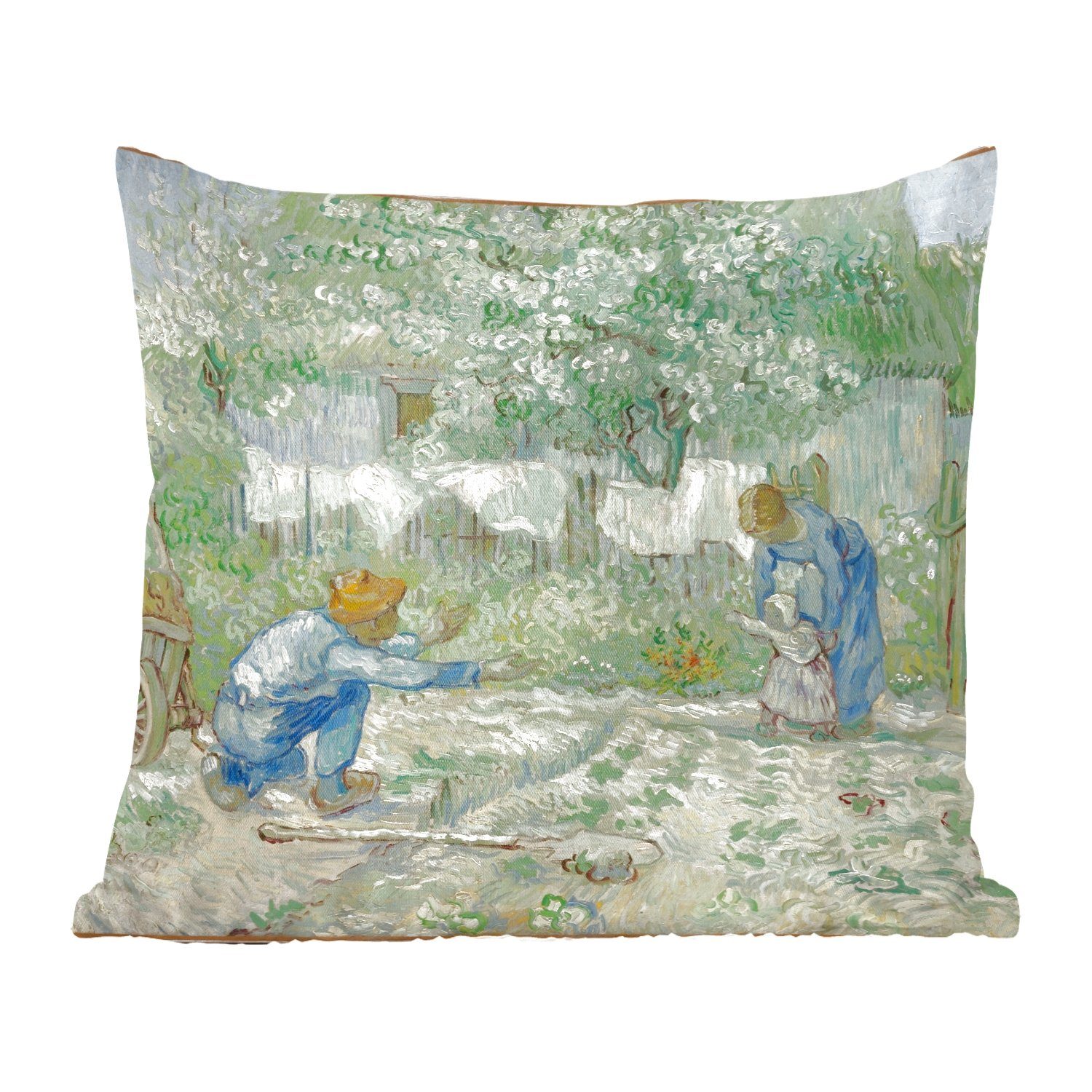 MuchoWow Dekokissen Erste Schritte (nach Millet) - Vincent van Gogh, Zierkissen mit Füllung für Wohzimmer, Schlafzimmer, Deko, Sofakissen
