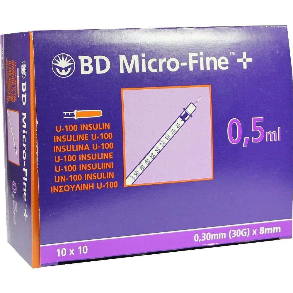 Becton Dickinson Feindosierspritze BD Micro-Fine+ Insulinspritze 0,5 ml U100 0,30x8mm, (Spar-Set, 29G, Weltweiter Bestseller, 100-St., Diabetesmanagement), Schmerzarme Insulininjektion, Blutzuckerüberwachung