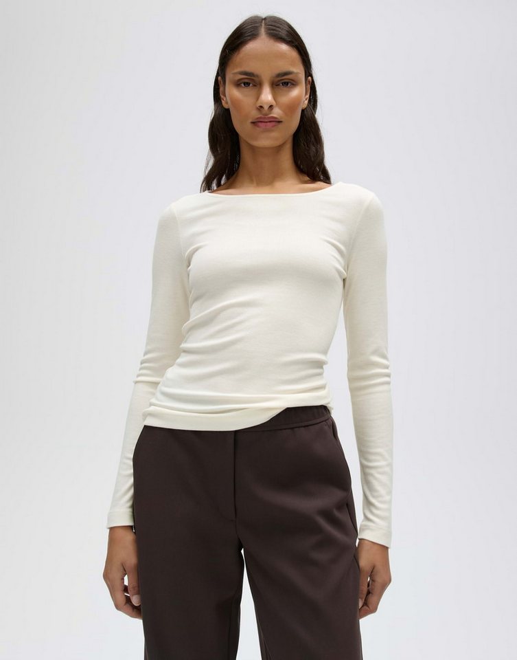 OPUS Longsleeve Smallo aus weichem Jersey Gerader Schnitt mit feiner Rippung und U-Boot-Ausschnitt