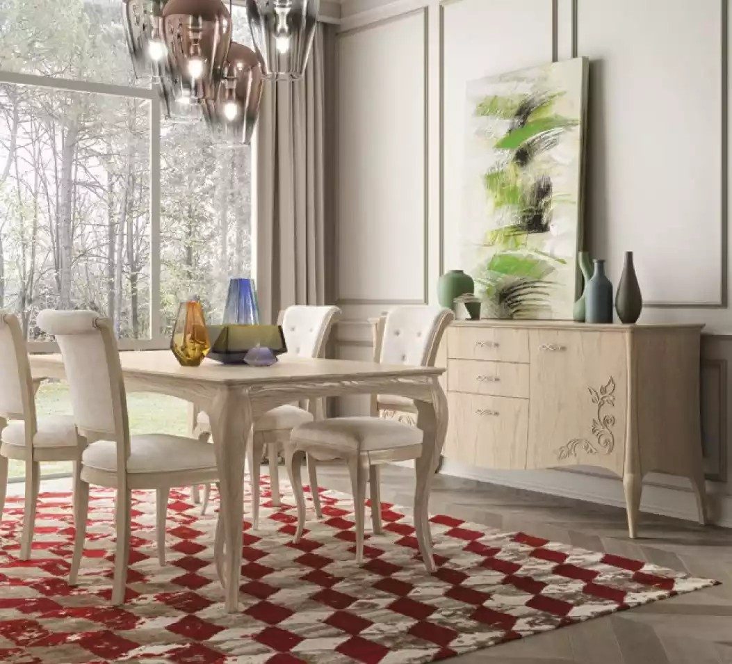 Esszimmer-Set Beige Esstisch mit 4 Stühlen und Sideboard aus Holz
