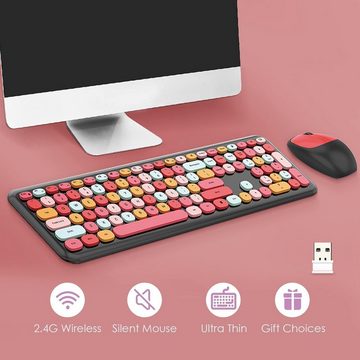 Yunseity Handgelenk und flexible Fingerbewegungen Tastatur- und Maus-Set, QWERTY Kabellose Maus Niedliche Bürotastatur mit 110 Tasten und Bunte