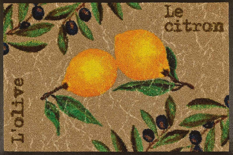 Fußmatte Le Citron, wash+dry by Kleen-Tex, rechteckig, Höhe: 7 mm, Schmutzfangmatte, Motiv Oliven & Zitronen, rutschhemmend, waschbar