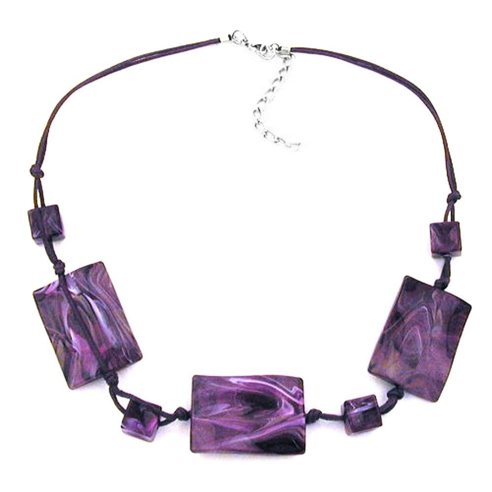 Collier Kette mit 3 Vierecken gewellt lila-marmoriert 45 cm