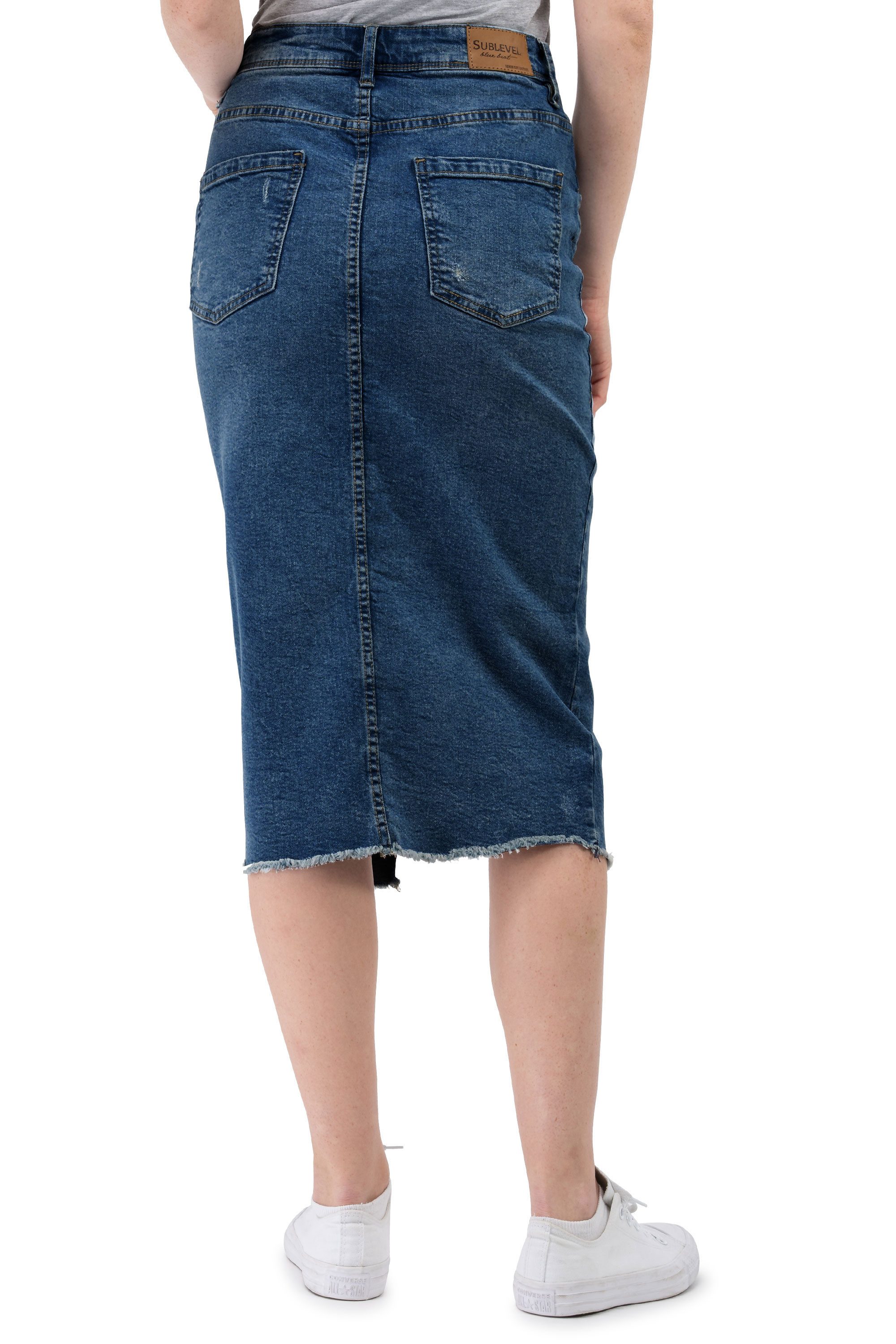SUBLEVEL Jeansrock Damen Maxi Midi Mini Rock langer Schnitt Denim Stretch
