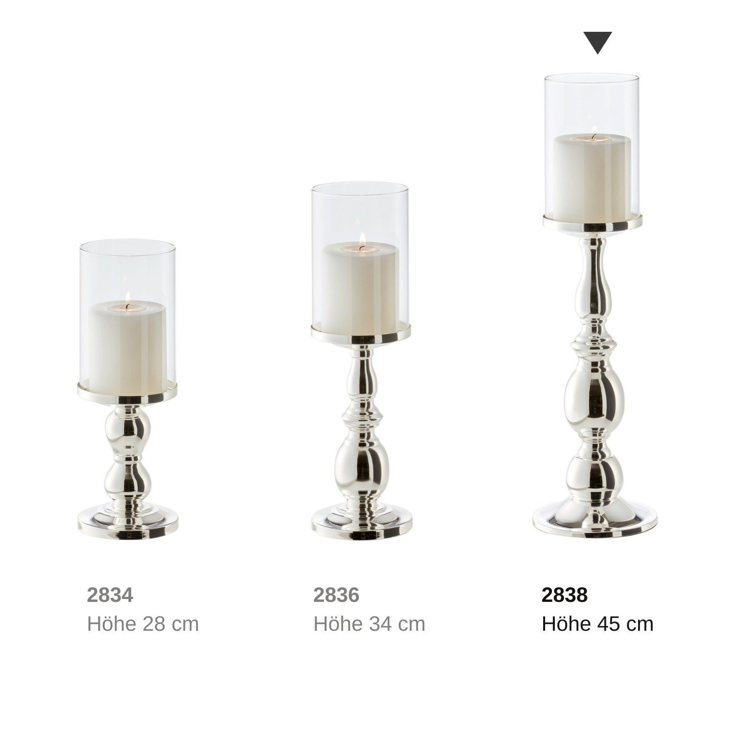 EDZARD anlaufgeschützt, Kerzenhalter modernen und cm Höhe für Mascha, 45 Stumpenkerzen, im Design, Kerzenständer versilbert Kerzenleuchter
