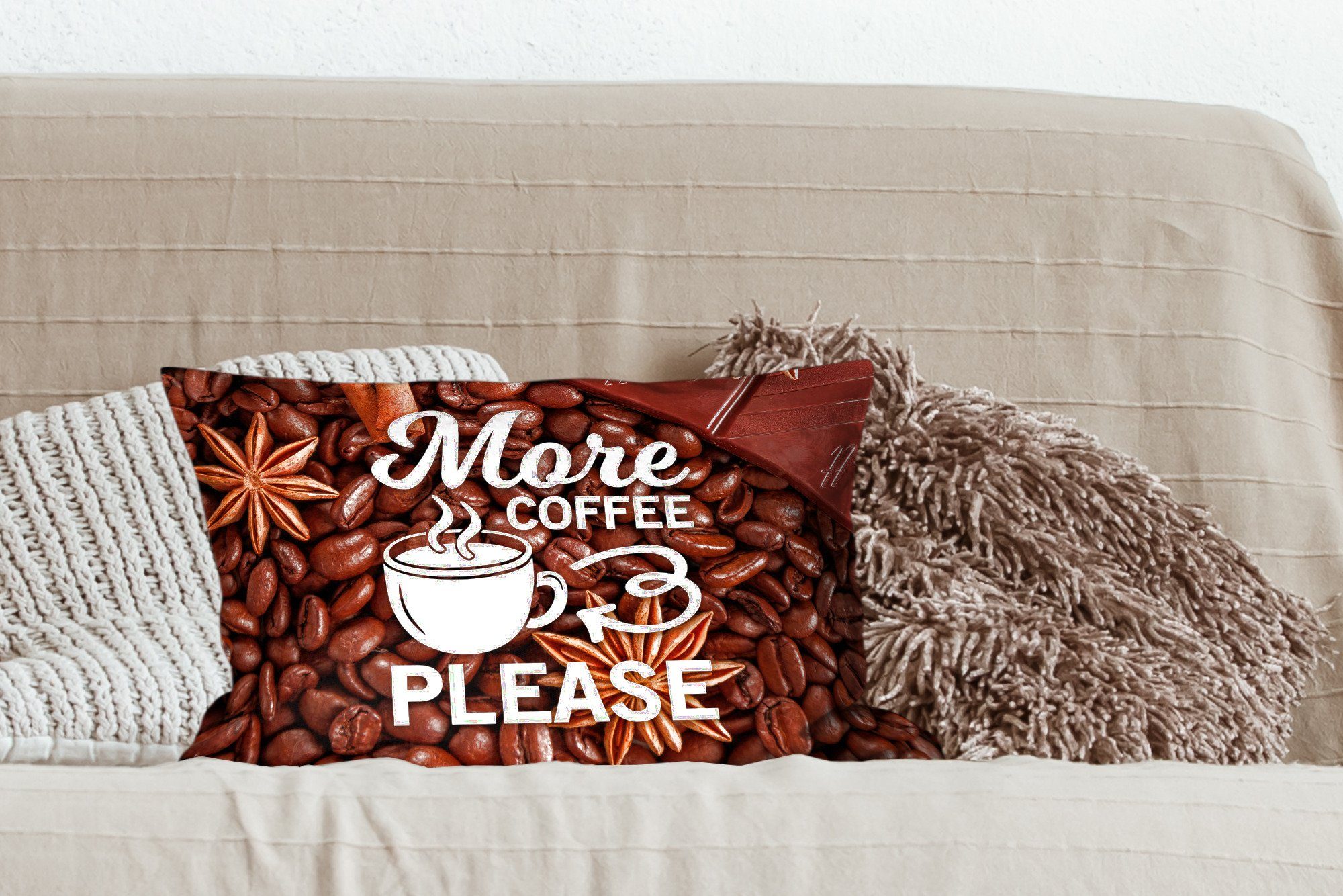 Dekoration, - Dekokissen - Kaffee Mehr Zierkissen, Zitate mit Schlafzimmer MuchoWow Füllung, bitte Sprichwörter Wohzimmer - Dekokissen Kaffee,