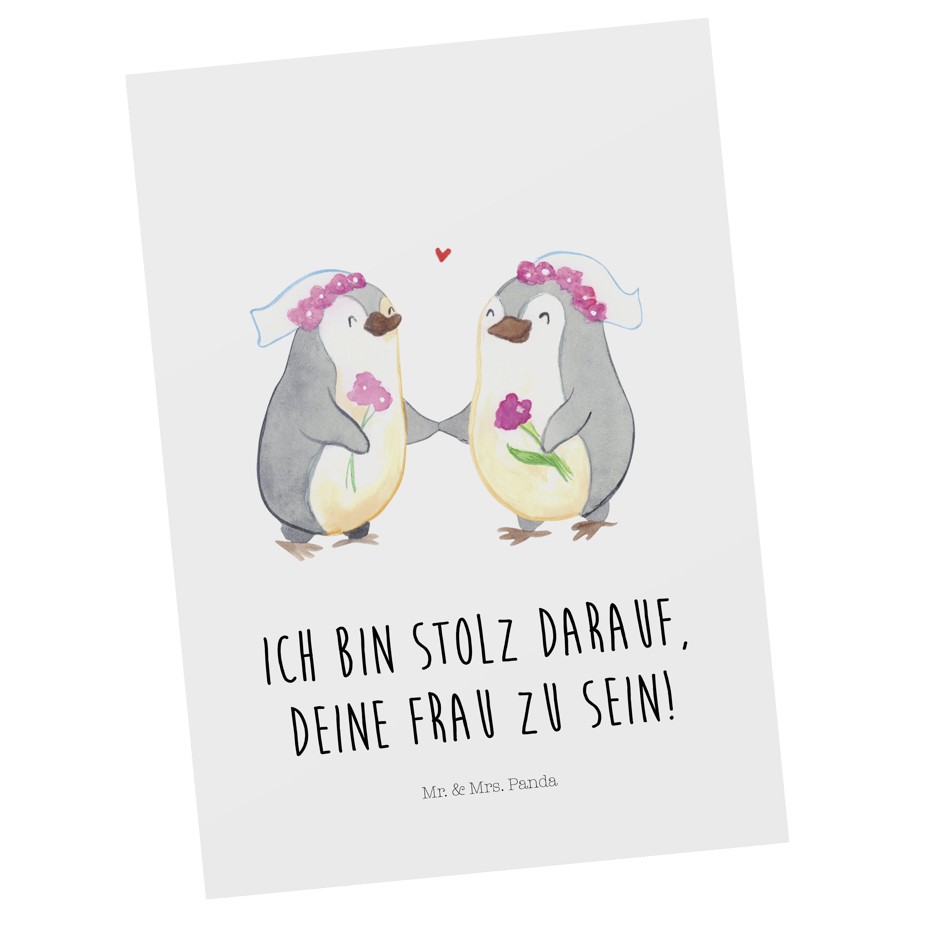 Mr. & Mrs. Panda Postkarte Pinguin Pärchen Lesbian Pride - Weiß - Geschenk, Karte, Ansichtskarte