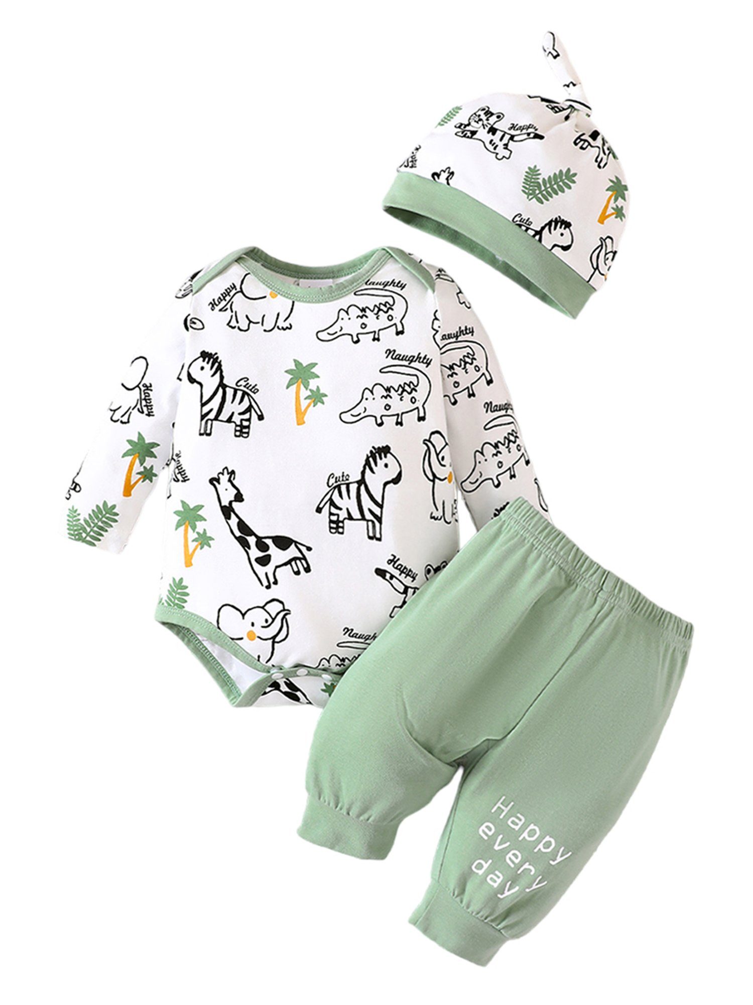 Lapastyle Langarmshirt & Leggings Unisex Baby Set mit Cartoon-Tierdrucke, Pyjama Set, Hausanzug (Set, 3-tlg)