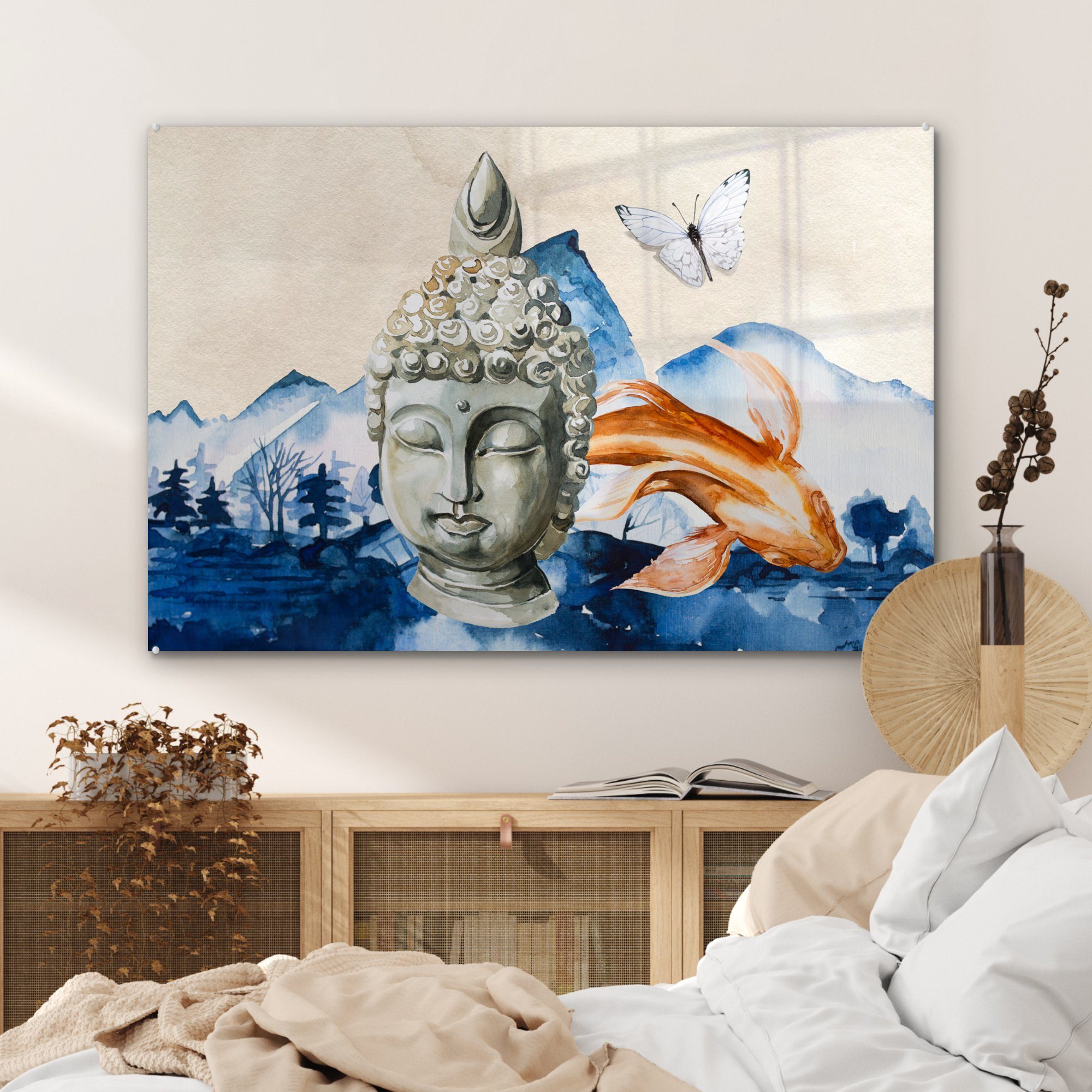 Wohnzimmer & - Berg, - St), Schlafzimmer MuchoWow Acrylglasbilder (1 Acrylglasbild Kopf Buddha