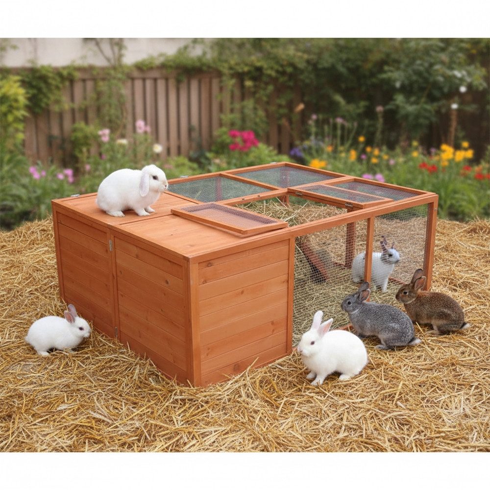 Mucola Kleintierkäfig Freigehege faltbar für Kaninchen Freilauf Kleintierstall, Imprägniertes Vollholz
