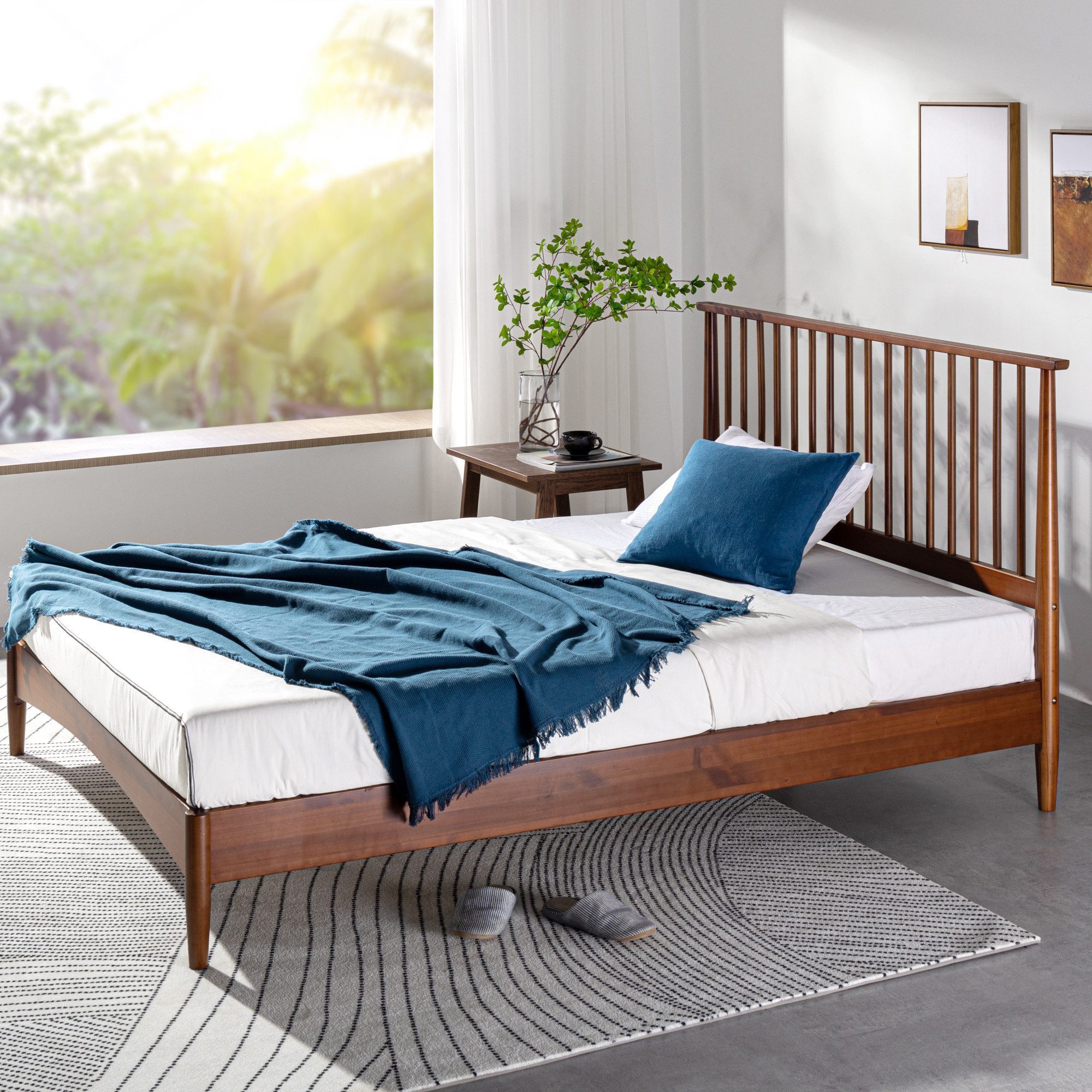 ZINUS Holzbett Linda Mid-Century (Packung, 1-tlg., Bett 180x200 cm), mit Kopfteil, inklusive Lattenrost aus Holz, Mid-Century Look