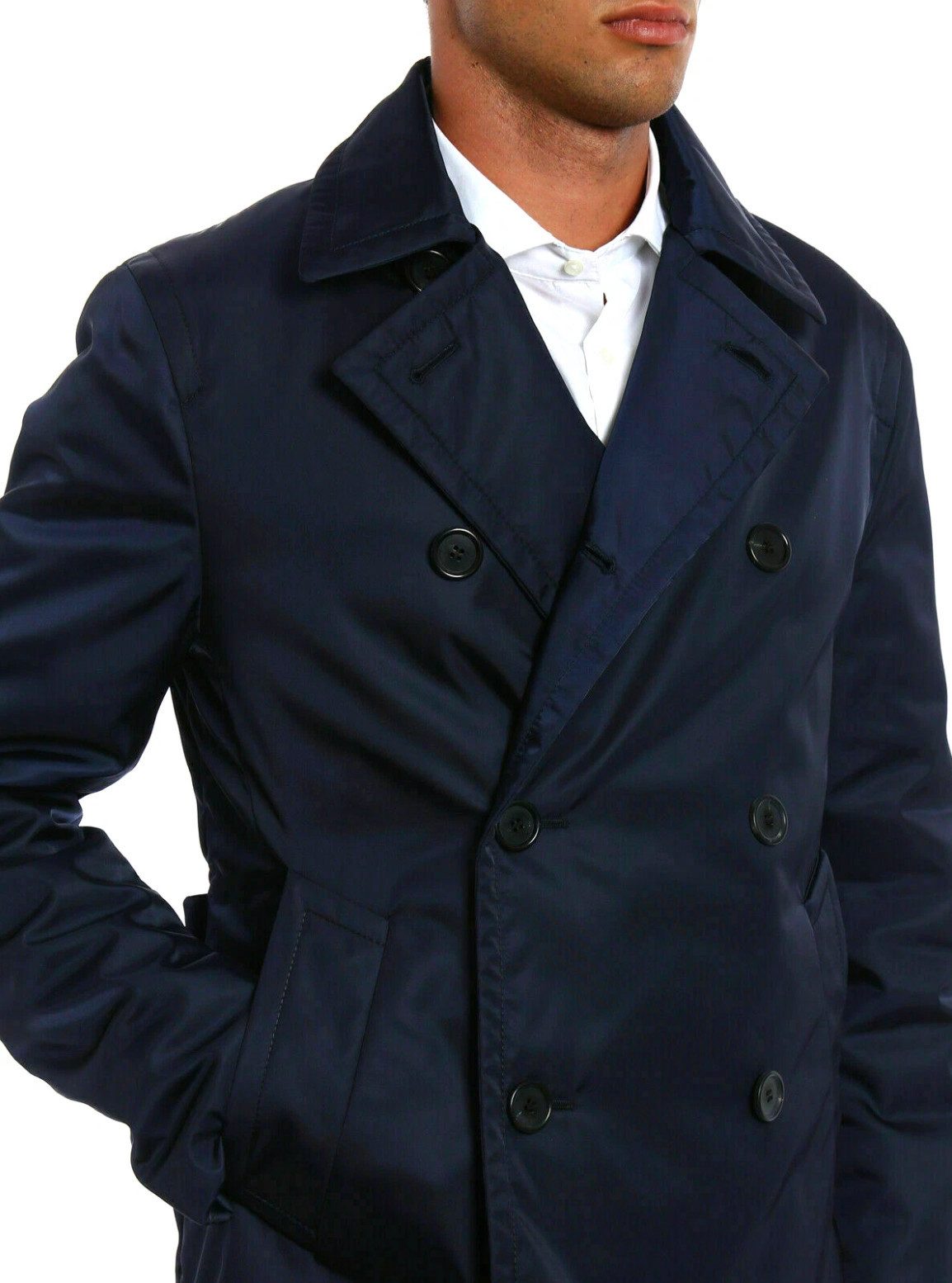 PRADA Outdoorjacke Herren Techno-Nylon Peacoat Cabanjacke Doppelreihig Navy Gesteppt, komfortabel und wärmend