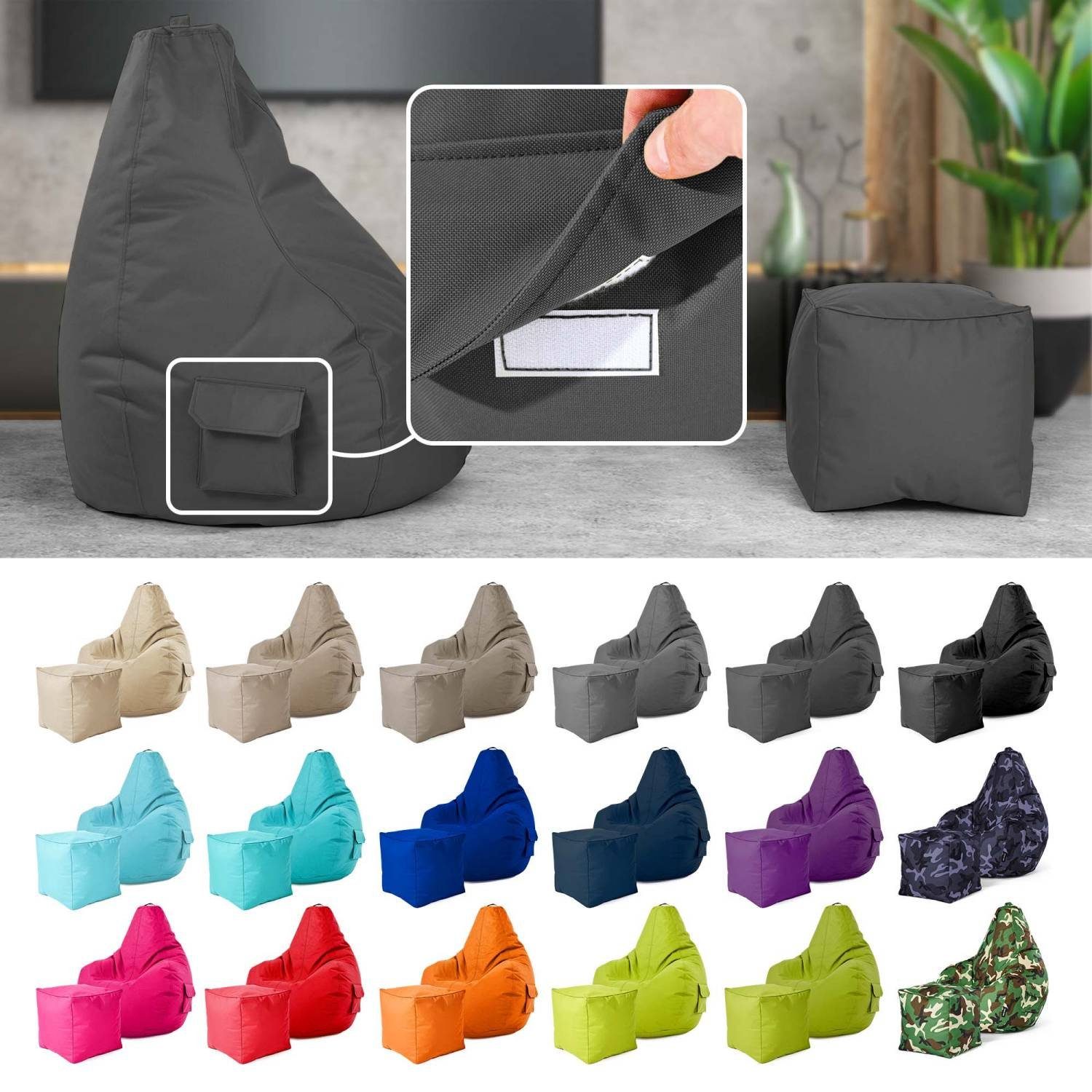 Green Bean Sitzsack Cozy+Cube (2er Set Sitzsack + Hocker - fertig befüllt - günstig online kaufen