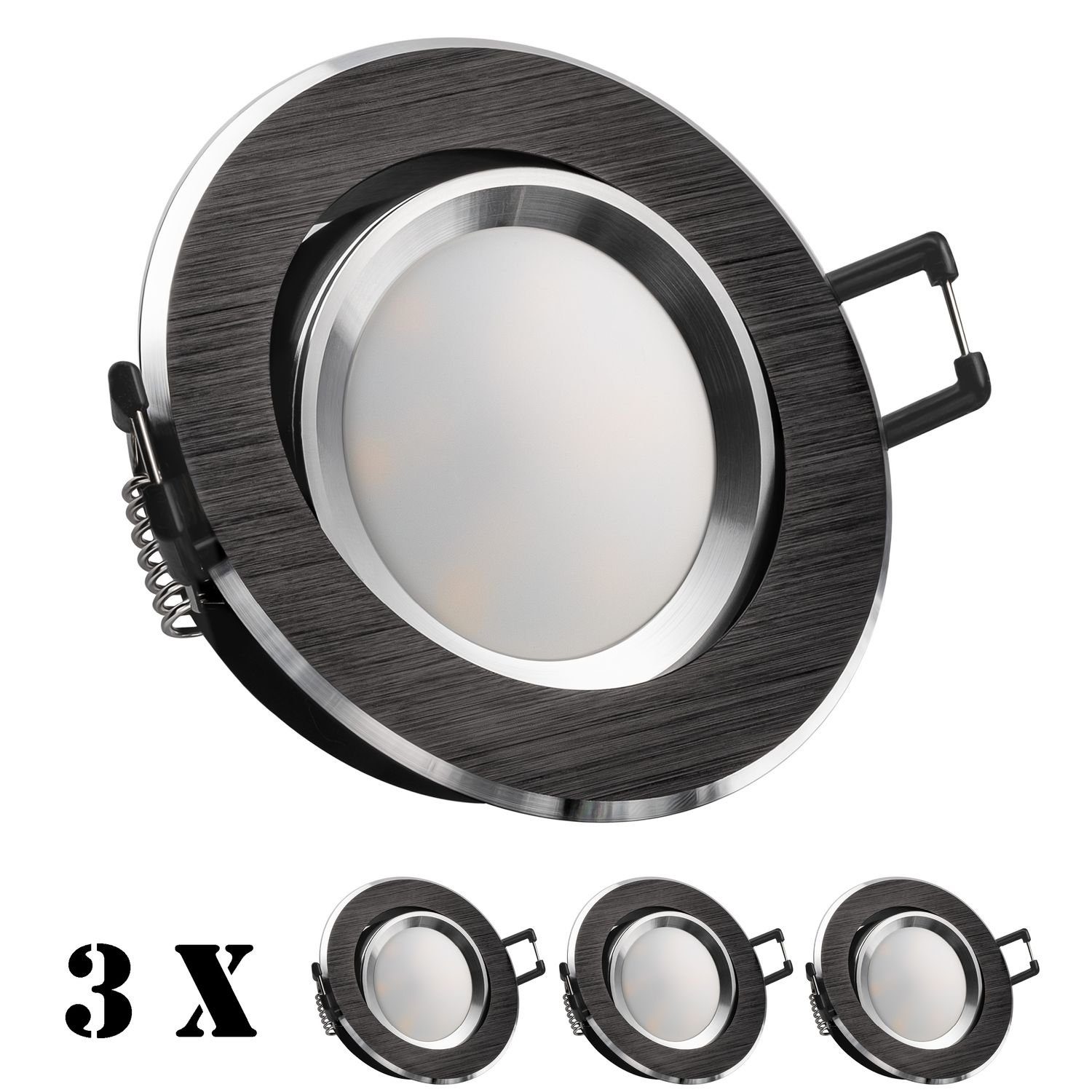 LEDANDO LED Einbaustrahler 3er LED Einbaustrahler Set Bicolor (chrom / schwarz) mit 4000K LED GU1