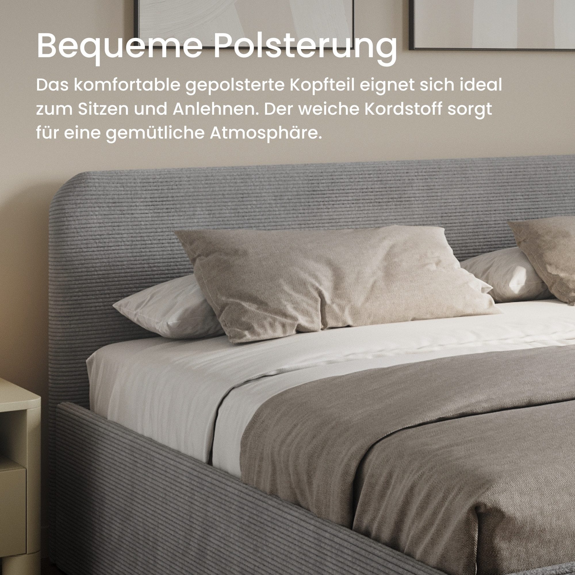 Home Collective Polsterbett Bett mit Stauraum, verstellbarem Lattenrost, viele Größen (Größen: 100x200 120x200 140x200 160x200 180x200 200x200, hochwertiger Kor – Bild 5 von 5