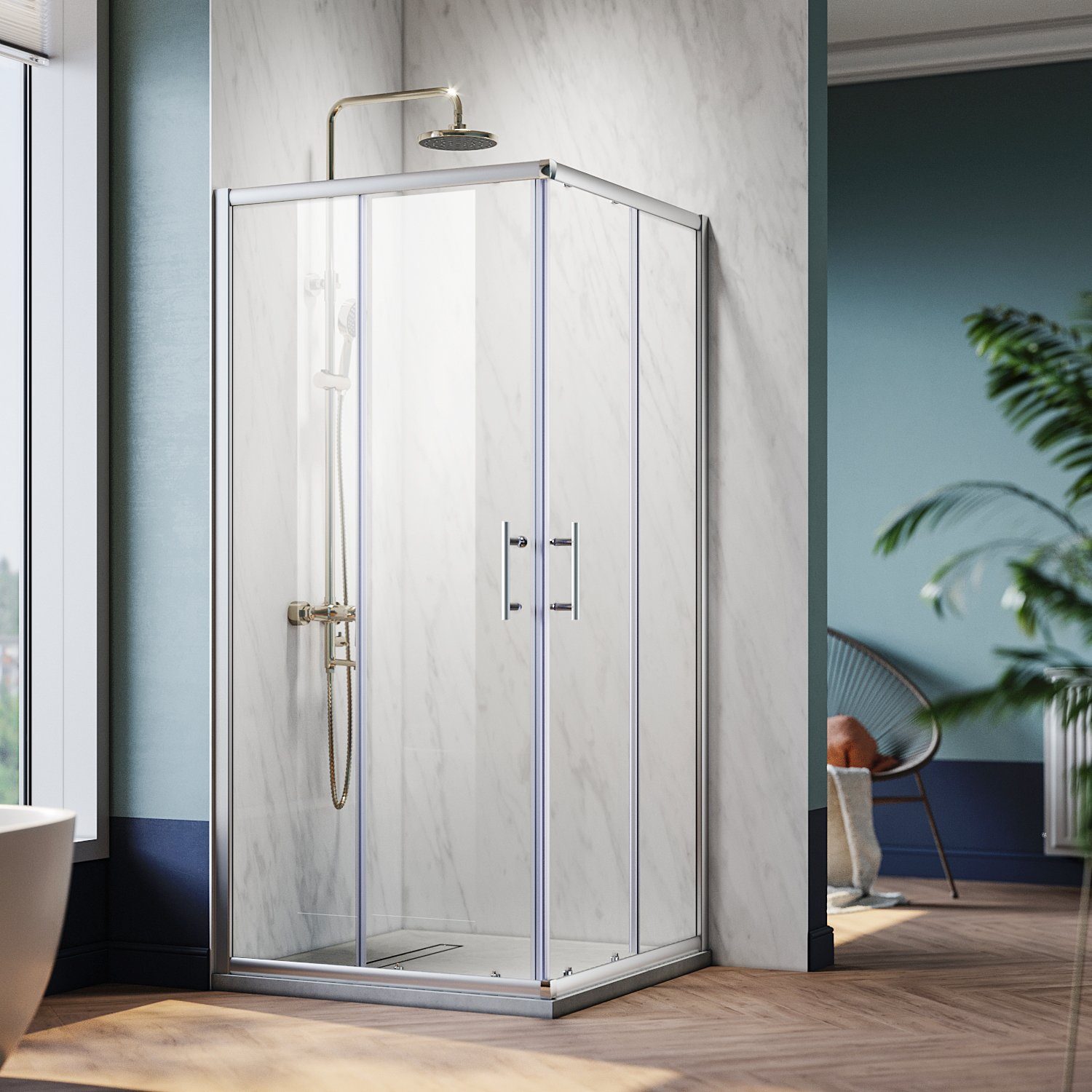 SONNI Eckdusche Eckdusche Duschkabine Eckeinstieg Schiebetüren 6mm Glas, BxT: 70x70 cm, Einscheibensicherheitsglas, 70-120 X 185cm, links und recht montierbar