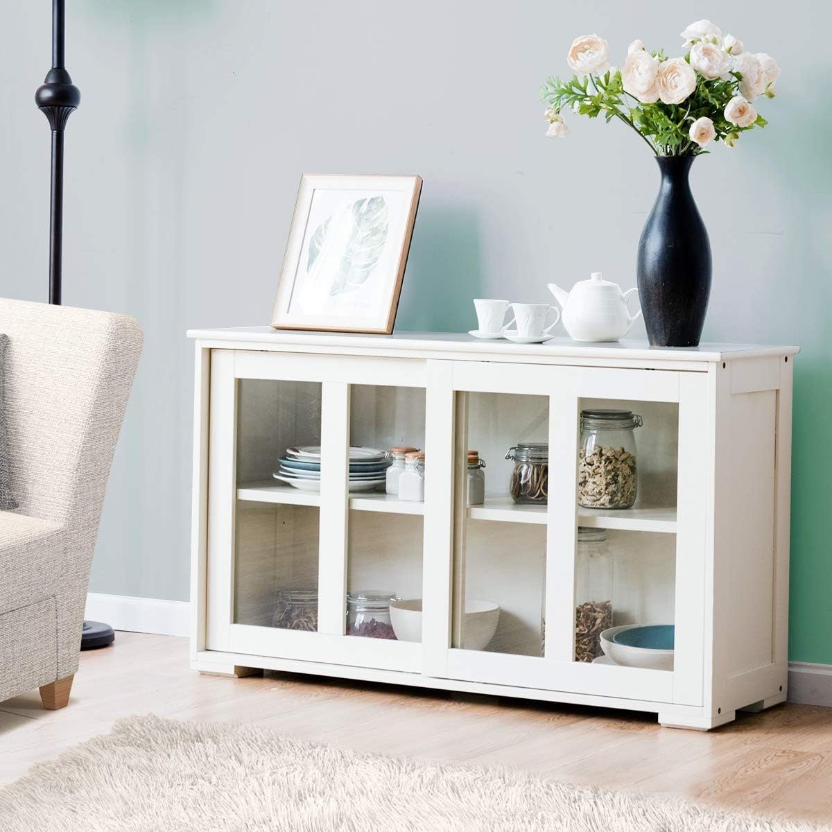 KOMFOTTEU Sideboard Küchenschrank, mit Schiebetüren günstig online kaufen