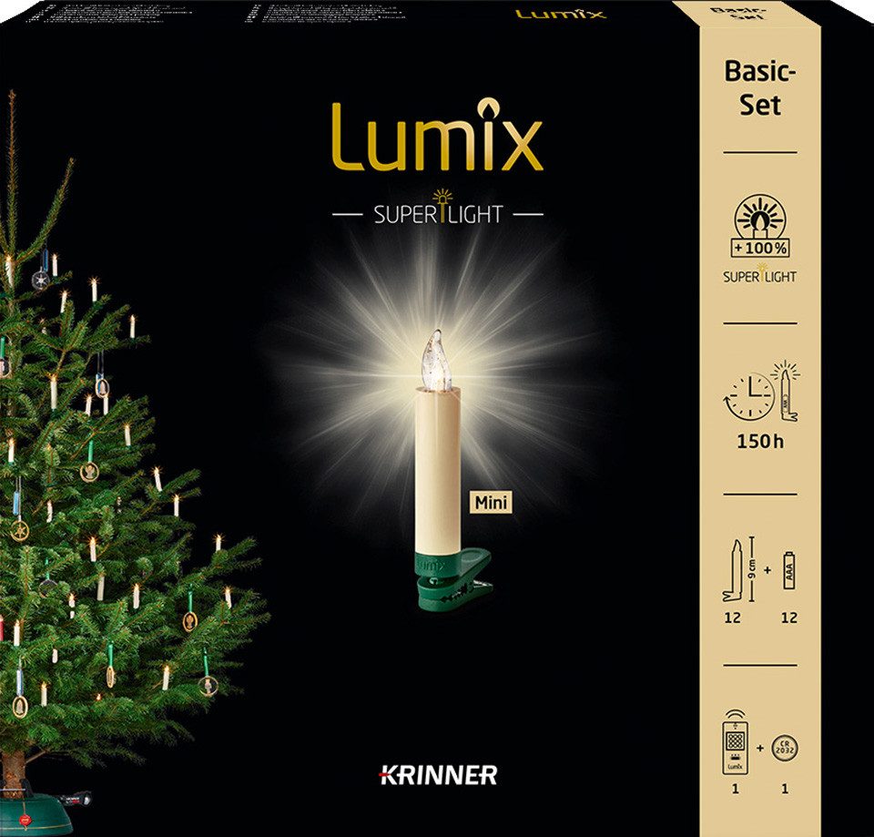 lumix LED-Christbaumkerzen LUMIX SuperLight Elfenbein Mini Basis