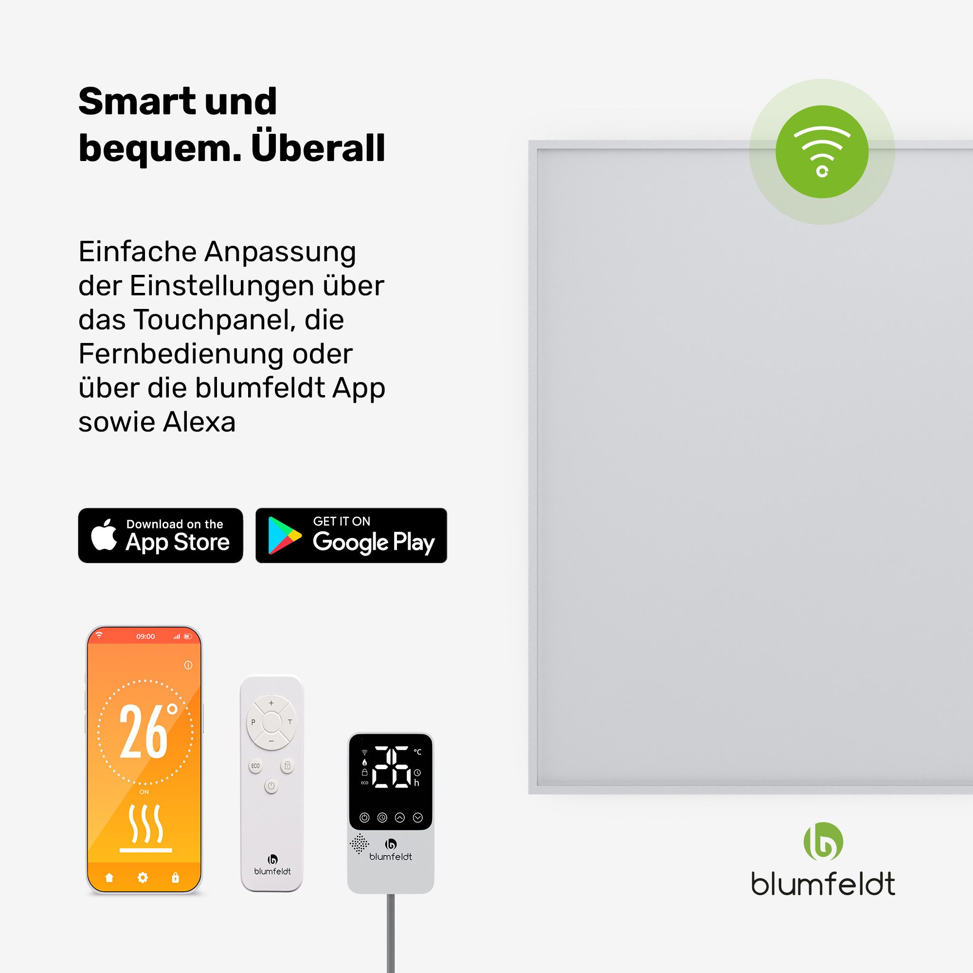 blumfeldt Infrarotheizung RadiantSmart, elektrische Heizkörper Touch App 360 W
