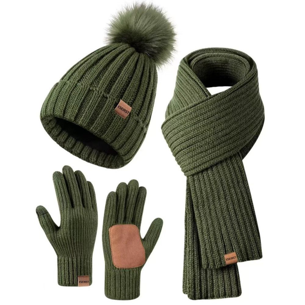 Blusmart Mütze & Schal Wintermütze, Schal und Handschuhe für Damen (Touchscreen-Handschuhe, 3-tlg., Bequem und warm) Für winterliche Outdoor-Aktivitäten wie Skifahren