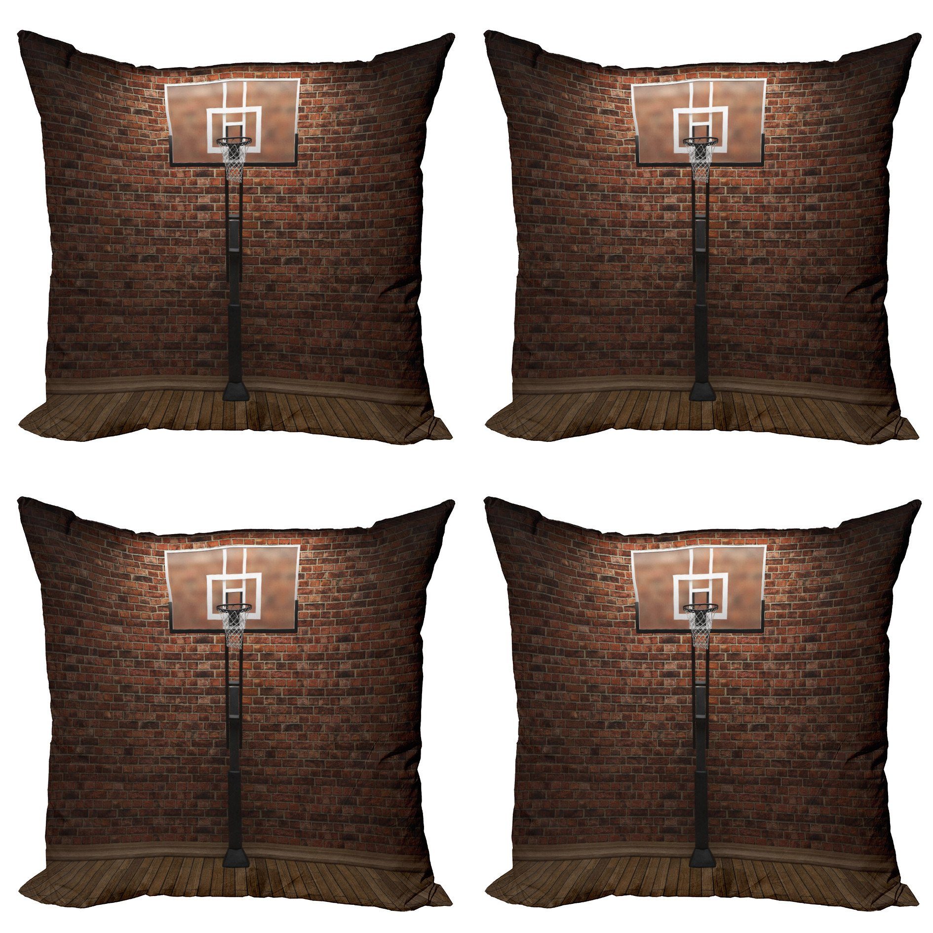 Kissenbezüge Modern Accent Doppelseitiger Braun (4 Abakuhaus Sports Digitaldruck, Stück), Basketball Field