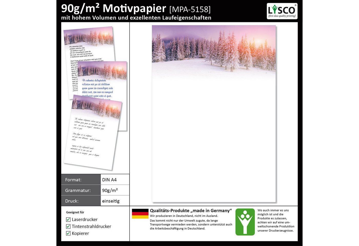 Thumbnail - LYSCO Briefpapier Motivpapier Winterzauber Ski und Schnee DIN A4, gut beschreibbar, winterliches Flair, für alle Drucker...