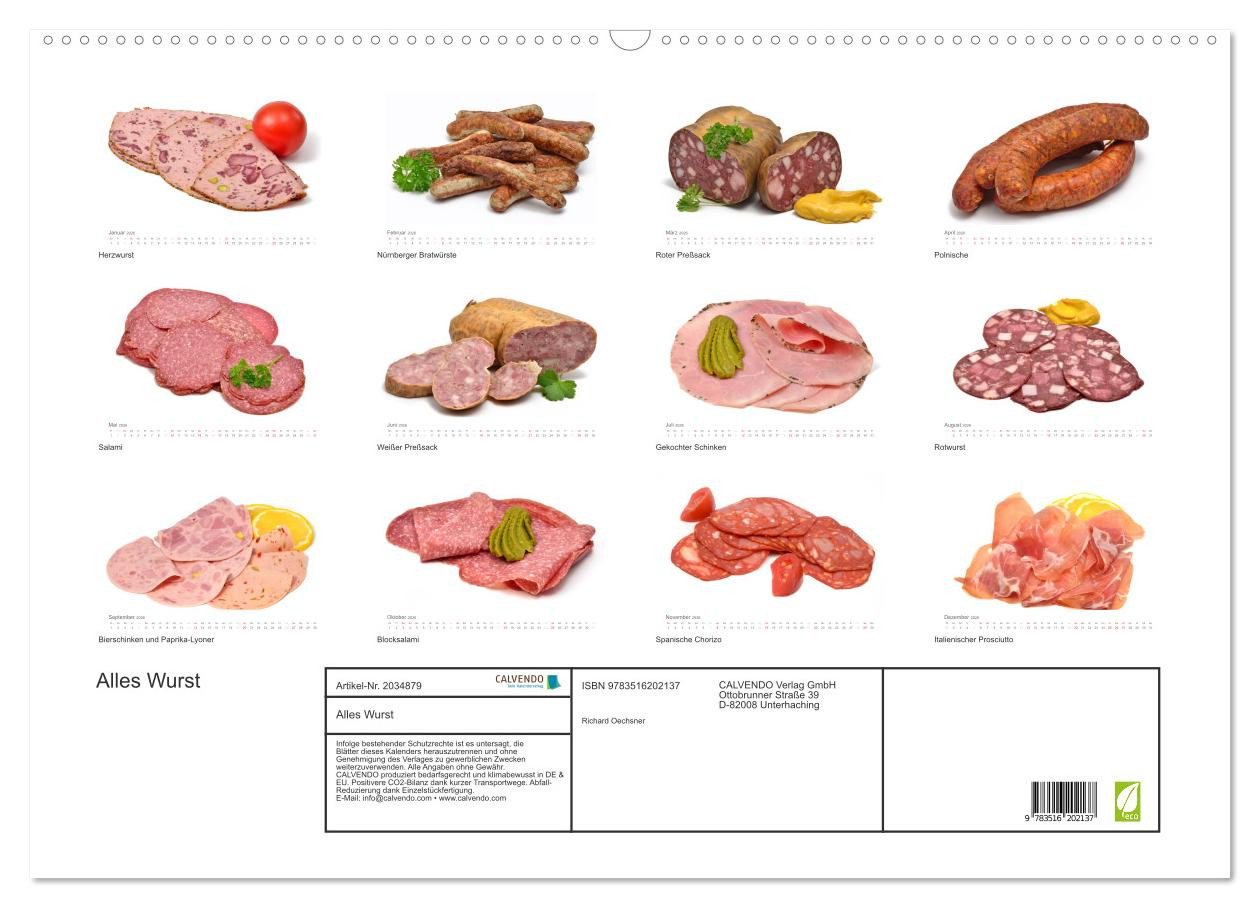 Thumbnail - CALVENDO Wandkalender Alles Wurst (Wandkalender 2026 DIN A2 quer), CALVENDO Monatskalender