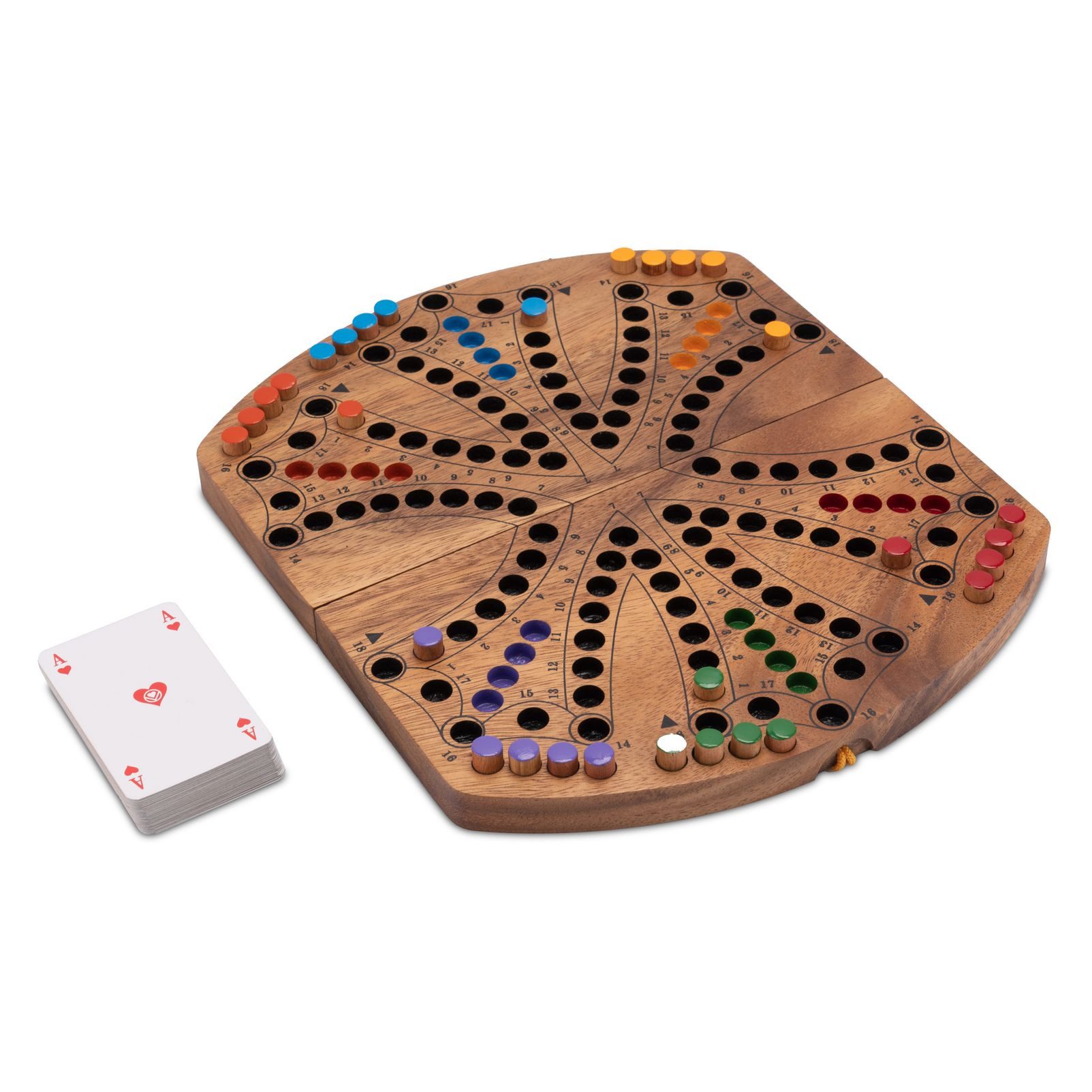 LOGOPLAY Spiel Tock für 6 Spieler, Gesellschaftsspiel, Tock – Gesellschaftsspiel mit Karten für 4 oder 6 Spieler aus Holz