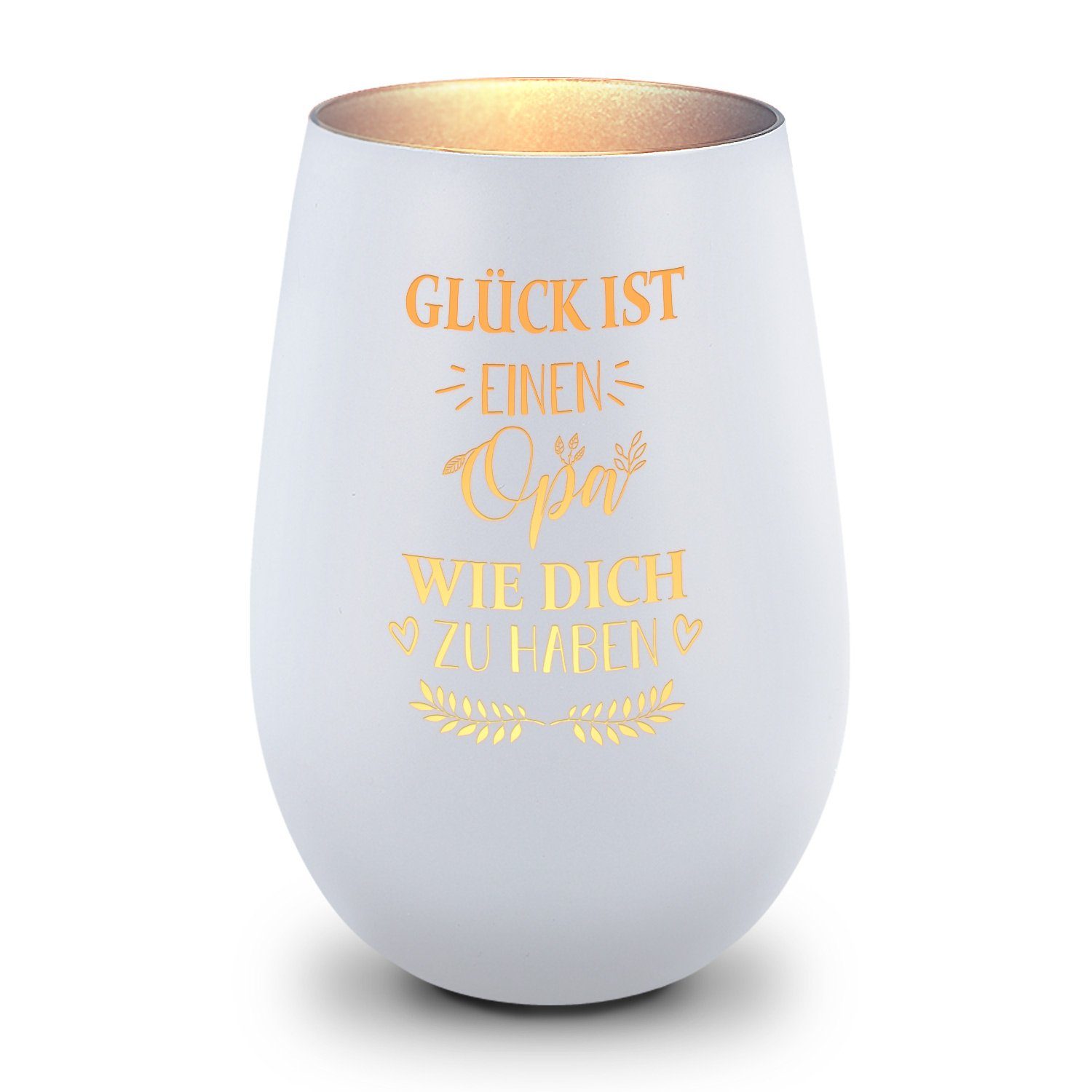 GRAVURZEILE Windlicht aus Glas mit Gravur - Glück ist einen Opa wie Dich zu haben - Deko (Weiß/Silber), Geschenke für Frauen und Männer zum Geburtstag und weitere Anlässe