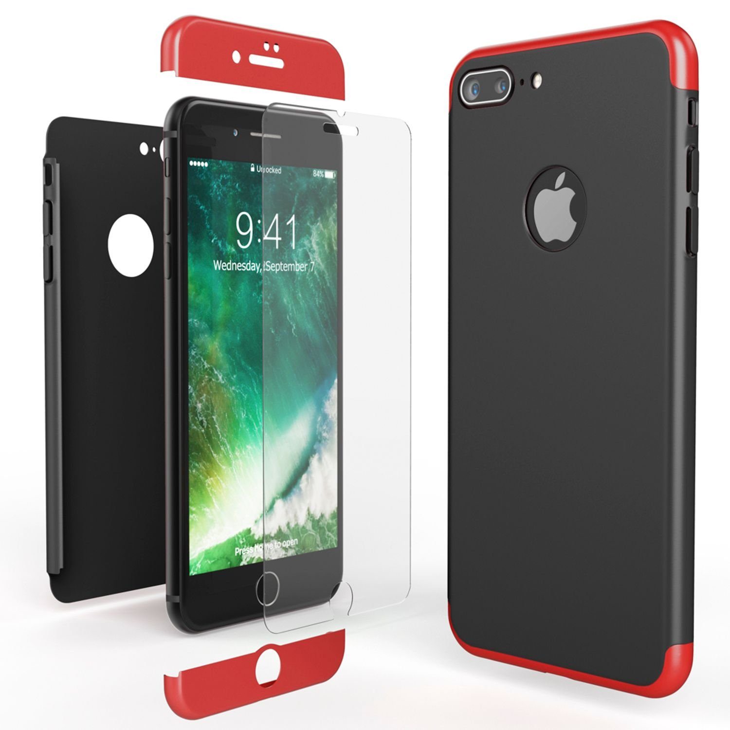 Nalia Smartphone-Hülle Apple iPhone 7 Plus, 360 Grad Hülle / Rundum Schutz Etui / Hardcase / Cover & Displayschutz