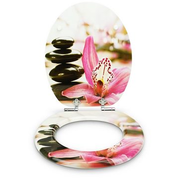 Sanfino WC-Sitz "Pink Flower" Premium Toilettendeckel mit Absenkautomatik aus Holz, mit schönem Blumen-Motiv, hohem Sitzkomfort, einfache Montage