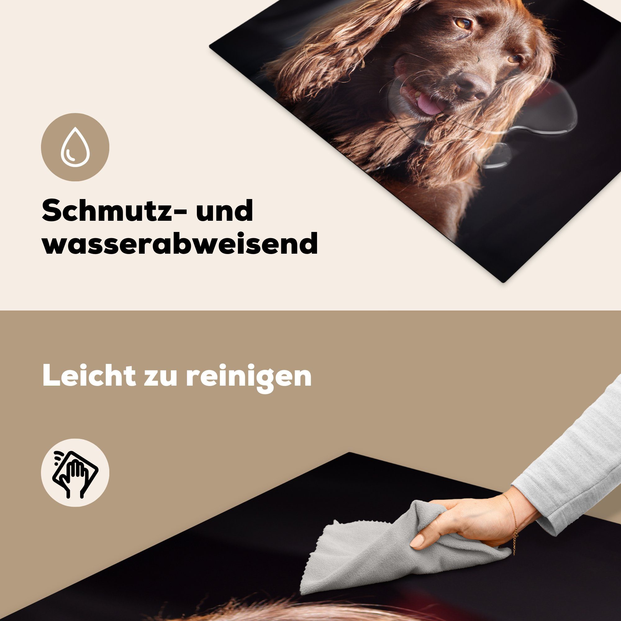 Mobile Arbeitsfläche cm, Ceranfeldabdeckung MuchoWow Sonne nutzbar, Herdblende-/Abdeckplatte Vinyl, 70x52 beleuchteter Ein der von tlg), (1 englischer Cockerspaniel,