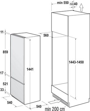 GORENJE Einbaukühlgefrierkombination RKI 415 EP1, 144 cm hoch, 54 cm breit, 212 Liter Volulmen