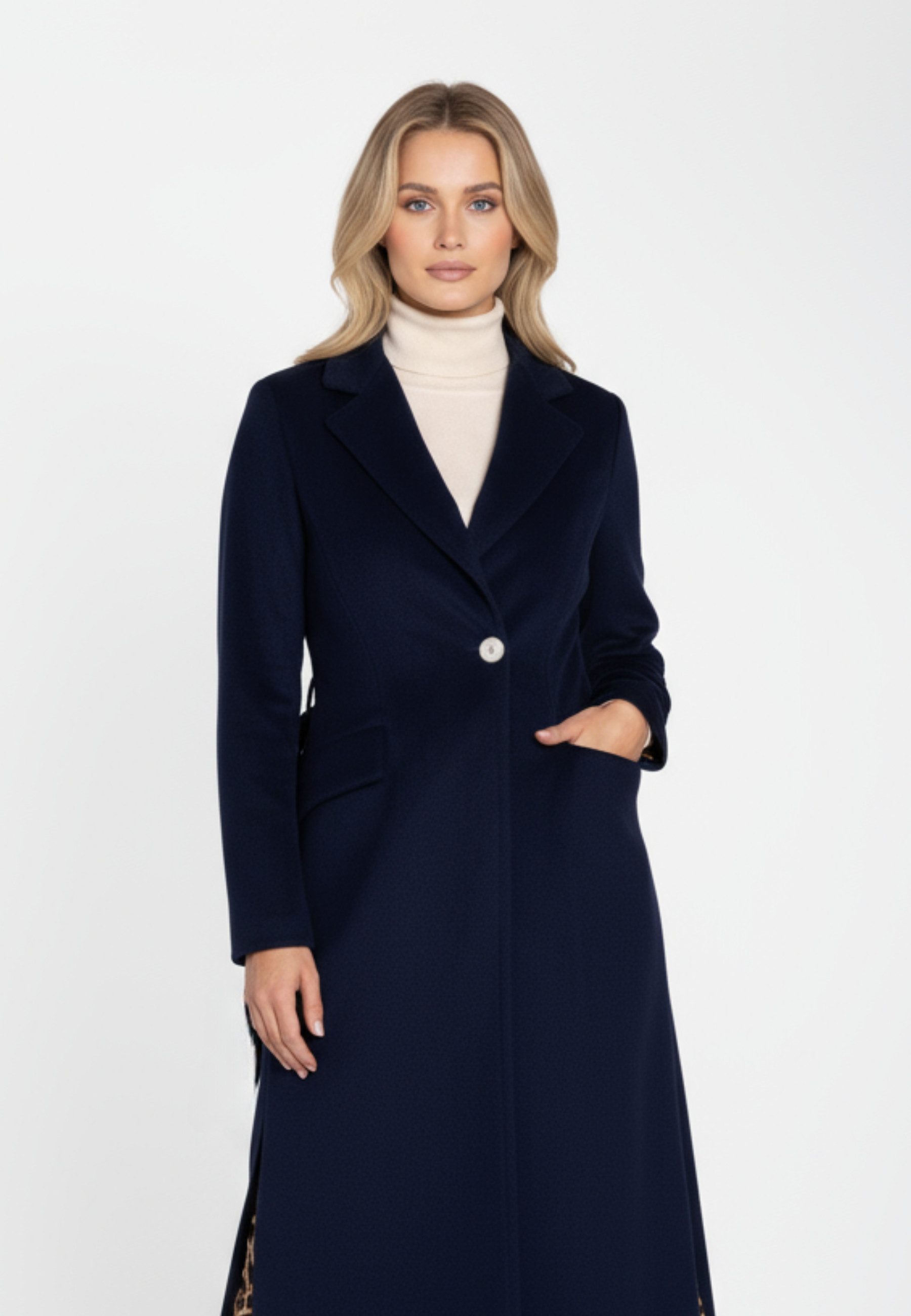 RICANO Langmantel Grazia Damenmantel mit seitlichem Schlitz und zwei Pattentaschen