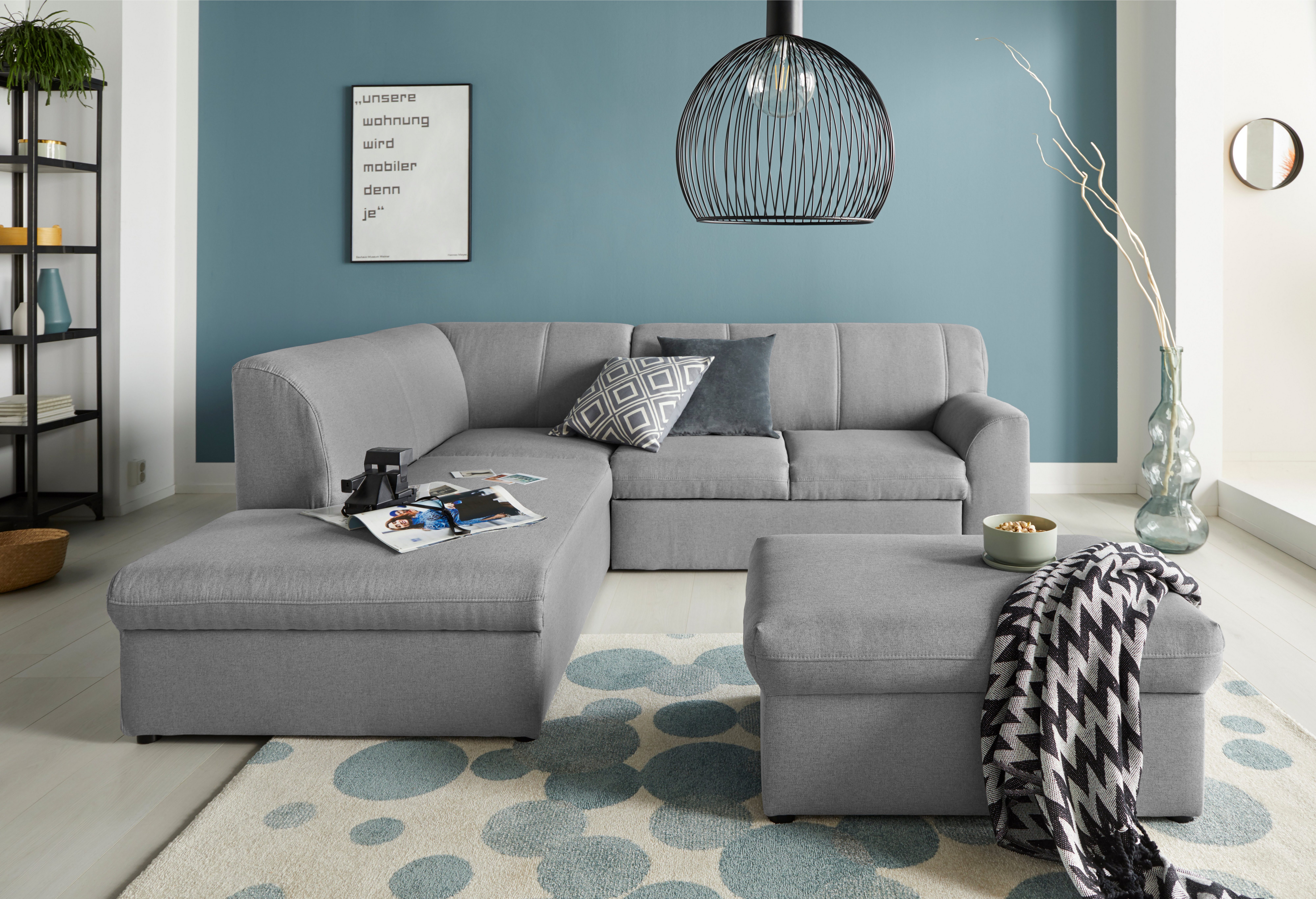 DOMO collection Ecksofa Topper zeitlos elegant, kompakte StellmaßeL-Form, mit Ottomane, wahlweise mit Schlaffunktion