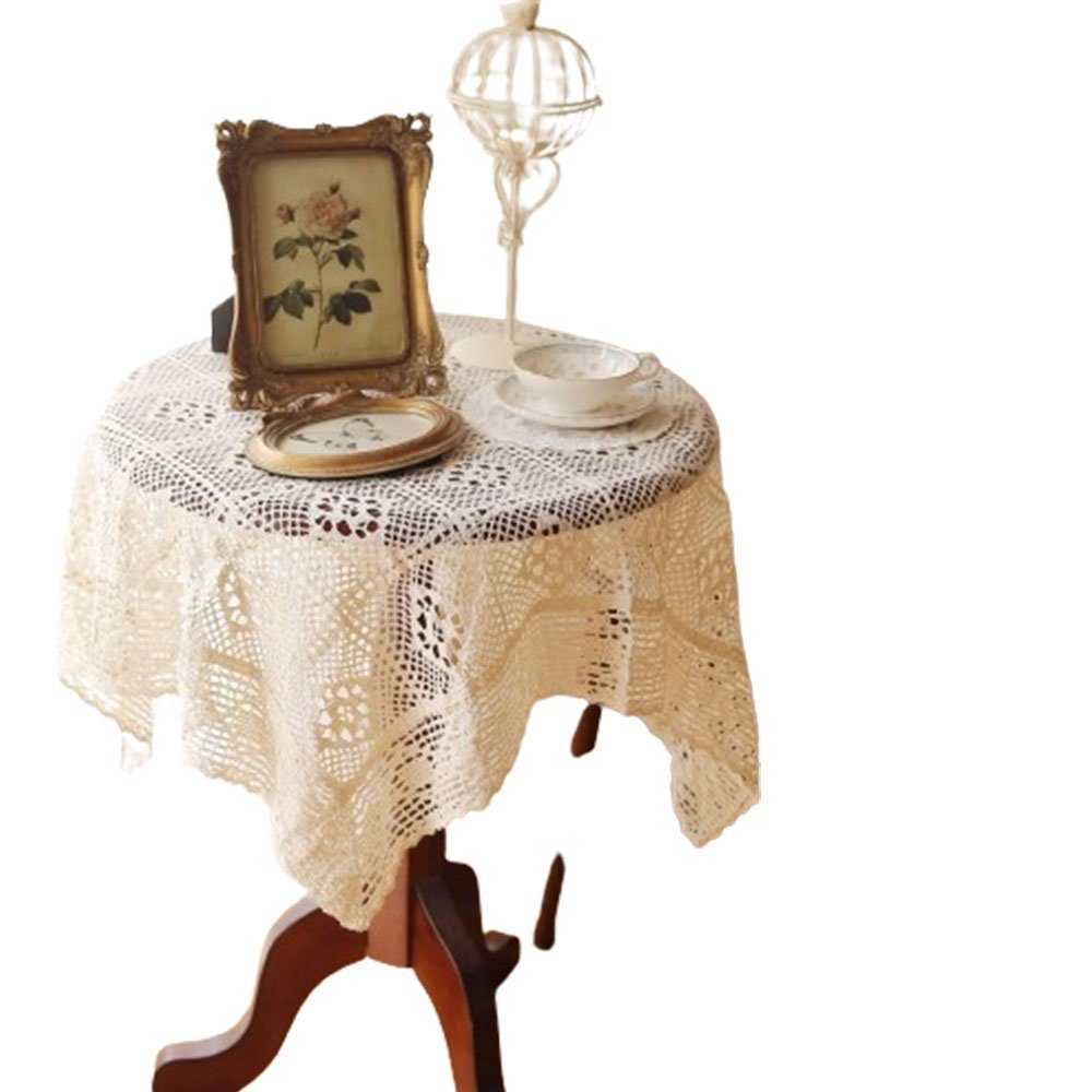 FELIXLEO Tischdecke Tischdecken Vintage Quadratisch Häkelspitze Deckchen Beige 85*85cm | Tischdecken