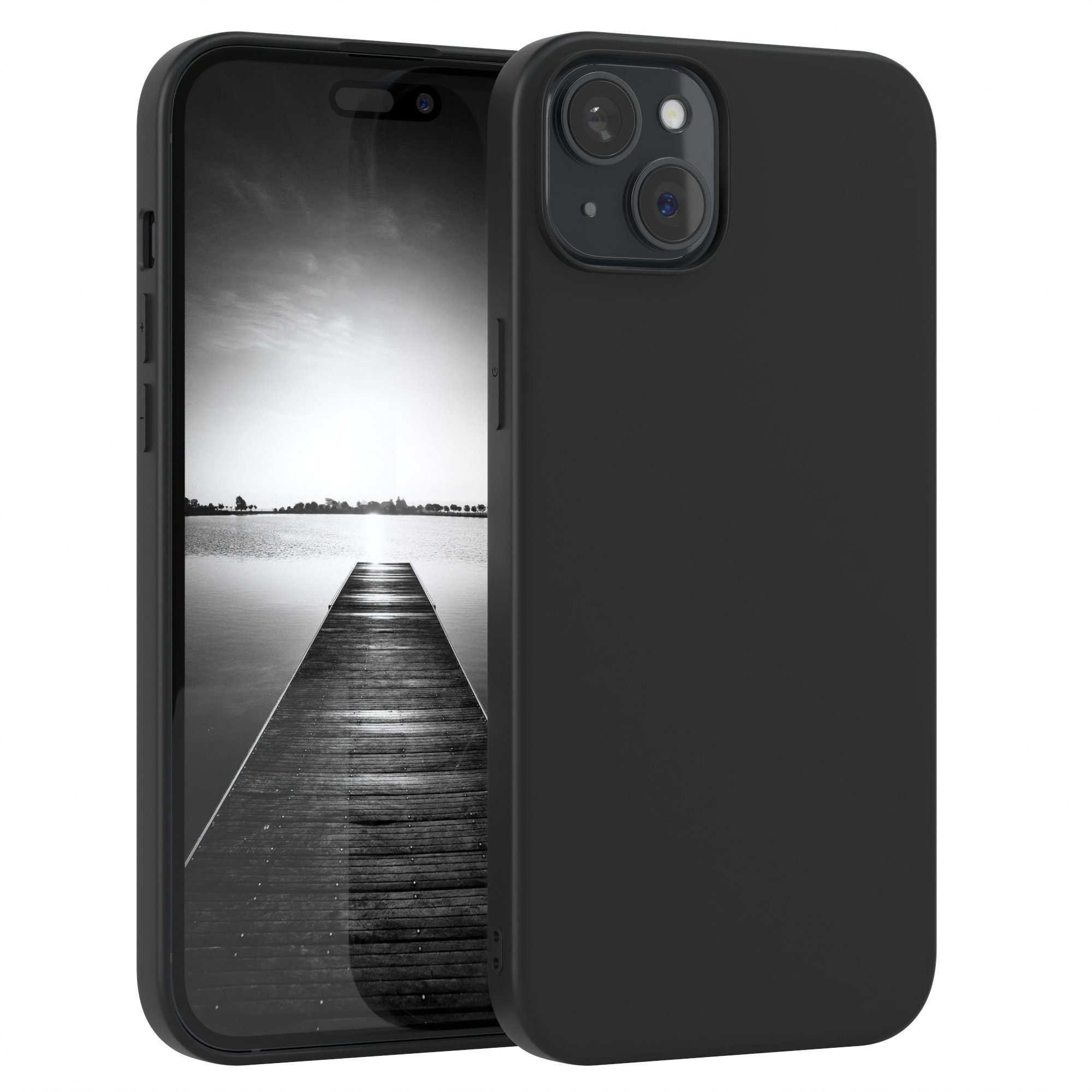 EAZY CASE Handyhülle TPU Hülle für Apple iPhone 15 Plus 6,7 Zoll, Silikon Schutzhülle mit Kameraschutz kratzfest Back Cover Etui Schwarz